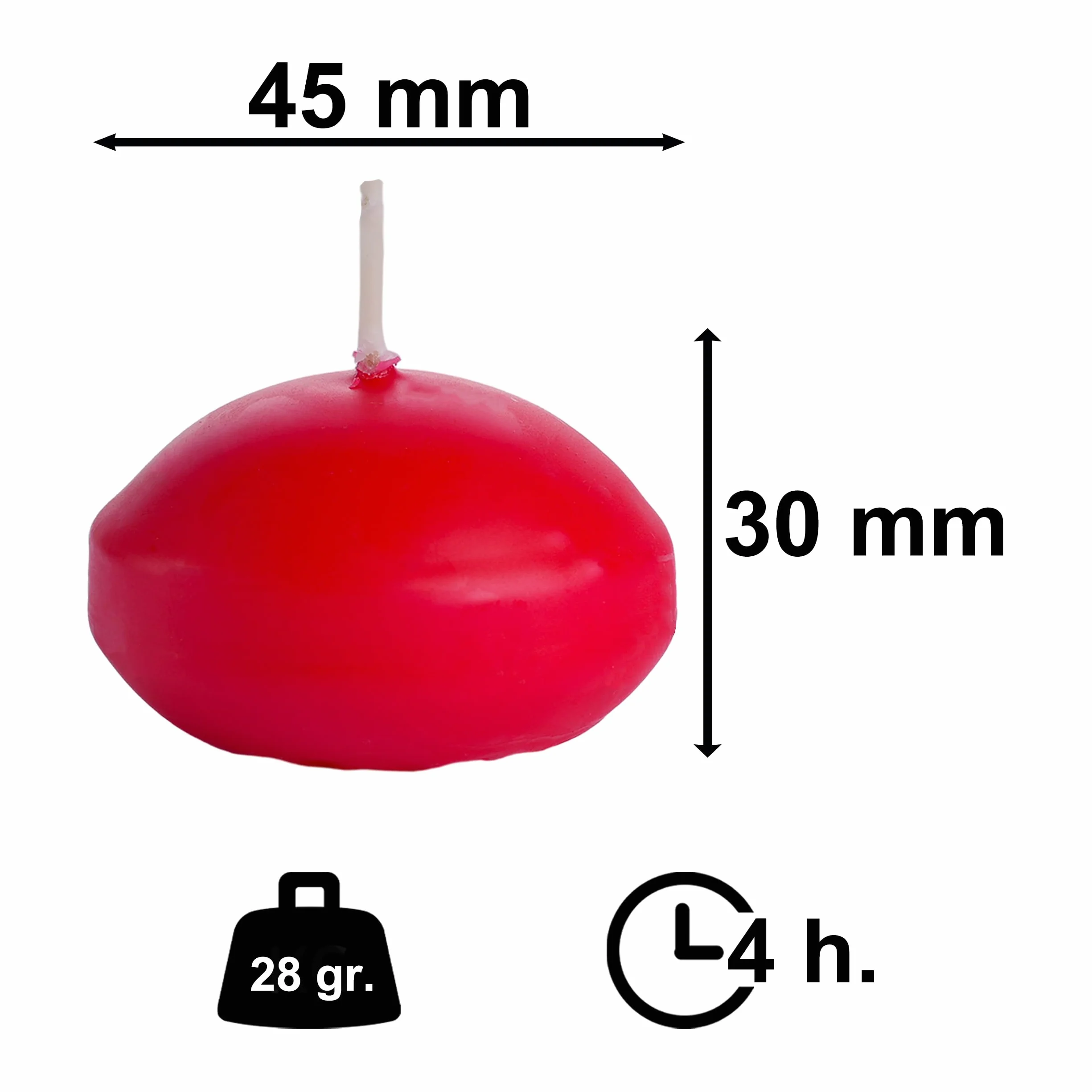 Zestaw 12 dekoracyjnych świec pływających - idealne na wesela, imprezy przy basenie i dekoracje świąteczne, 4 godziny, bez perfum, produkcja europejska, 45 mm - czerwony