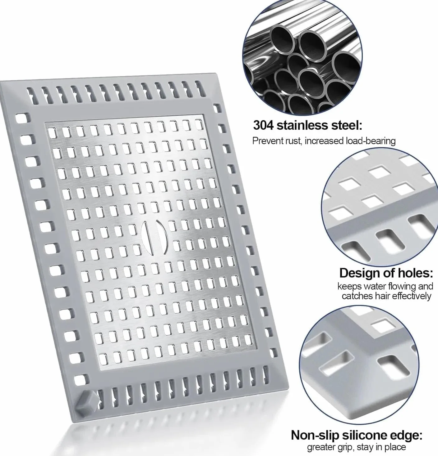 Sitko do włosów prysznic kwadratowa osłona odpływu sitko prysznicowe odpływ włosy 12,5 x 12,5 cm srebrne wysokiej jakości sitko do umywalki, sitko do umywalki do łazienki, kuchnia
