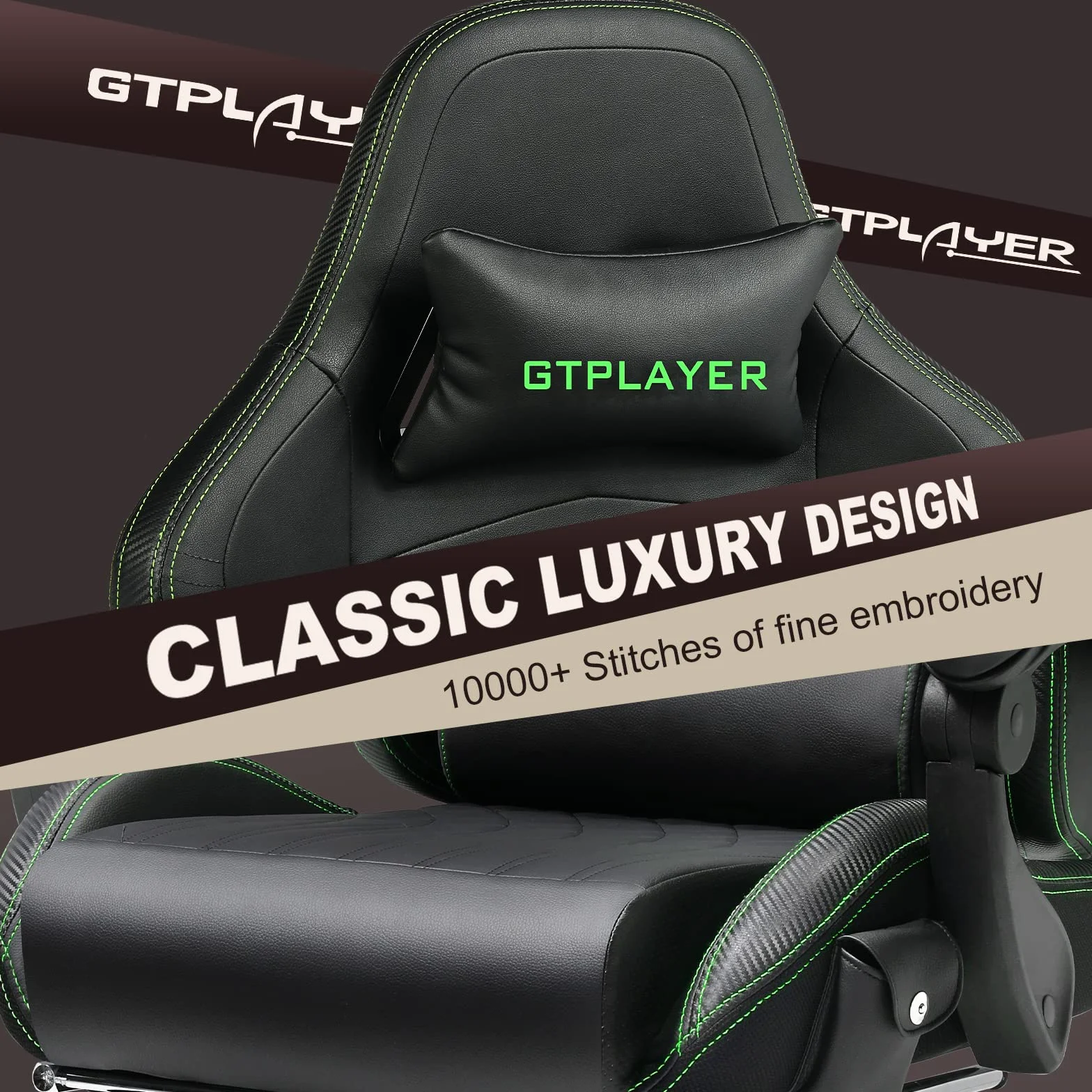 GTPLAYER Ergonomiczne krzesło do gier z podnóżkiem, głośnik, muzyka, maksymalne obciążenie: 150 kg, czarny/zielony