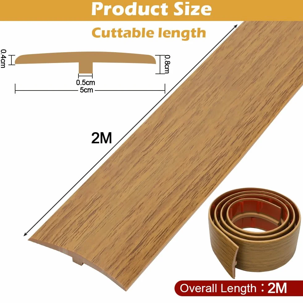Profil przejściowy 2 m x 5 cm, samoprzylepny, listwa progowa PCW, profil T, listwa przejściowa do podłogi, wyrównująca wysokość, listwa maskująca do parkietu, laminatów (żółte drewno Yu)