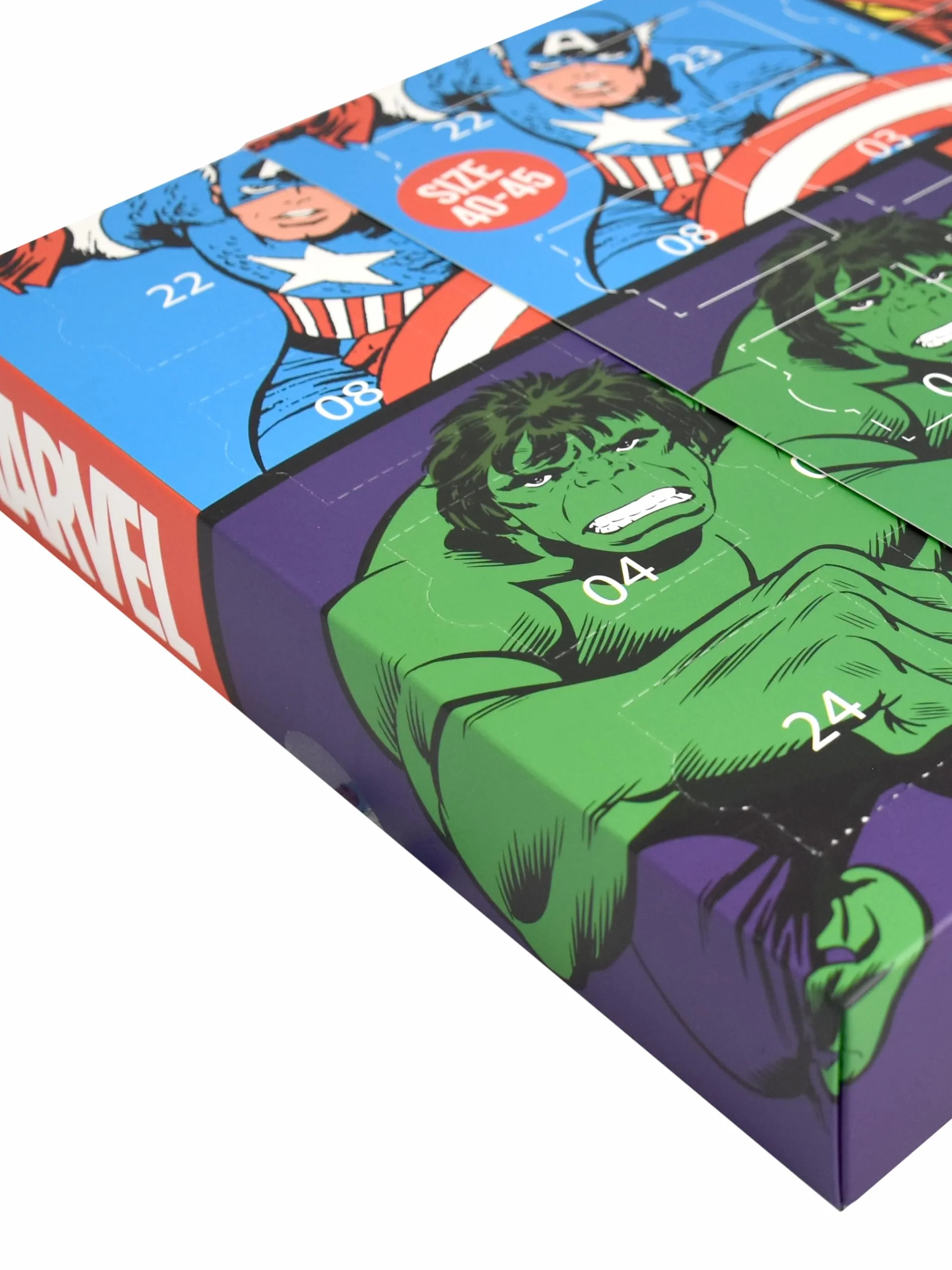 United Labels Marvel kalendarz adwentowy z 12 parami skarpet dla mężczyzn, rozmiar 40-45, kalendarz z trampkami i długimi skarpetami, kalendarz bożonarodzeniowy na prezent