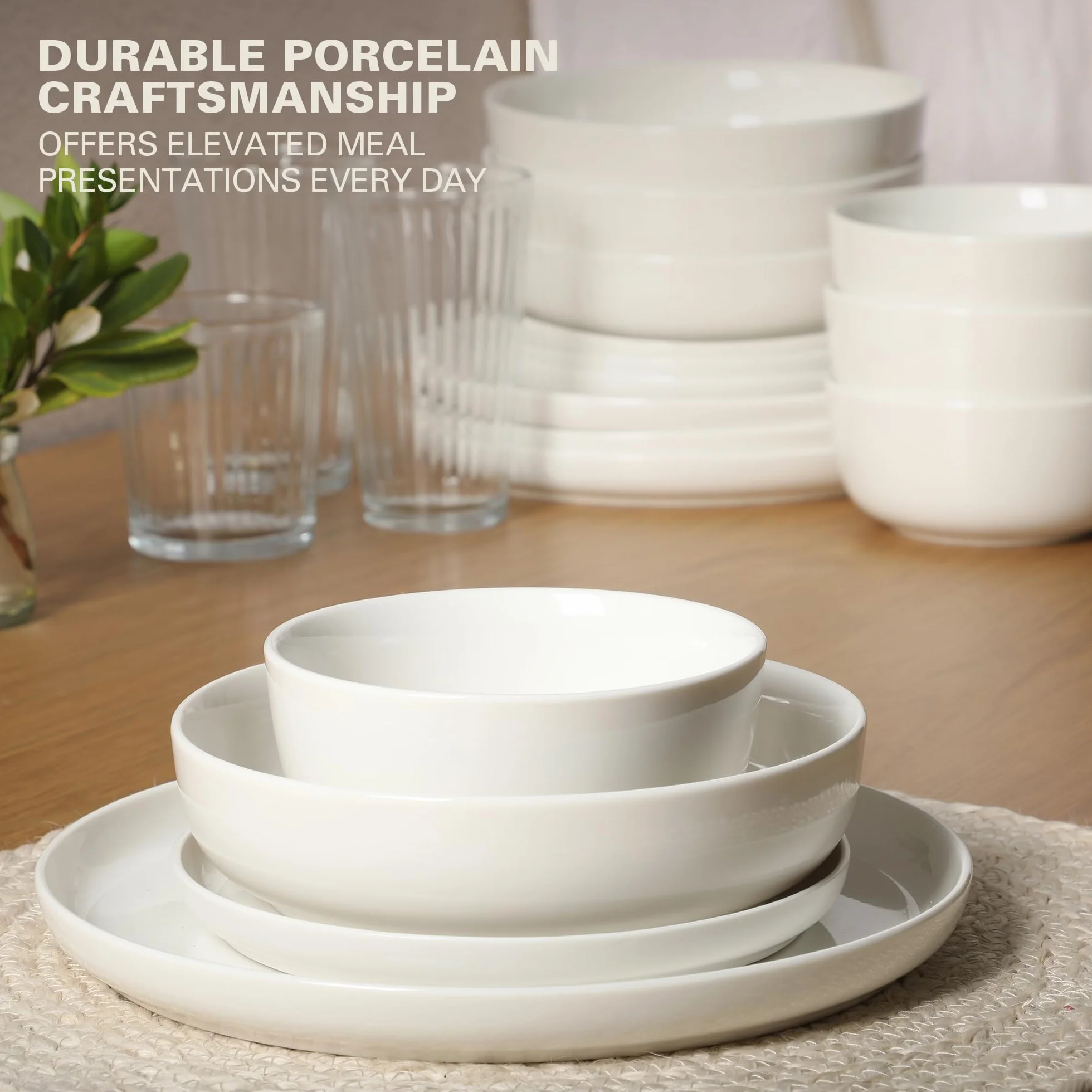 Gibson Home Oslo porcelanowy zestaw zastawy stołowej, serwis dla 4 osób (16 szt.), biały