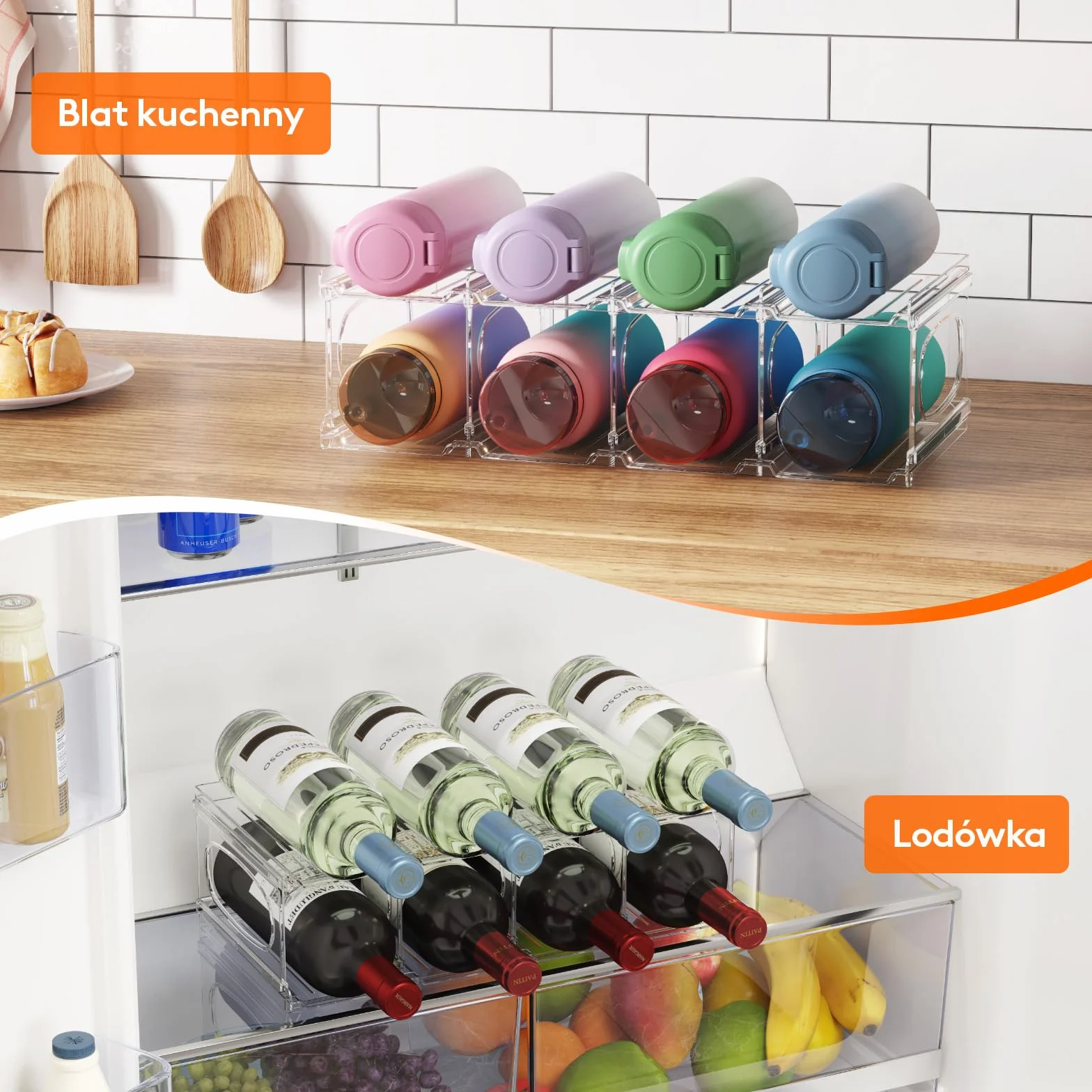 Lifewit Plastikowy stojak na wino 8 butelek 2 poziomy 42 x 20 x 12,5 cm
