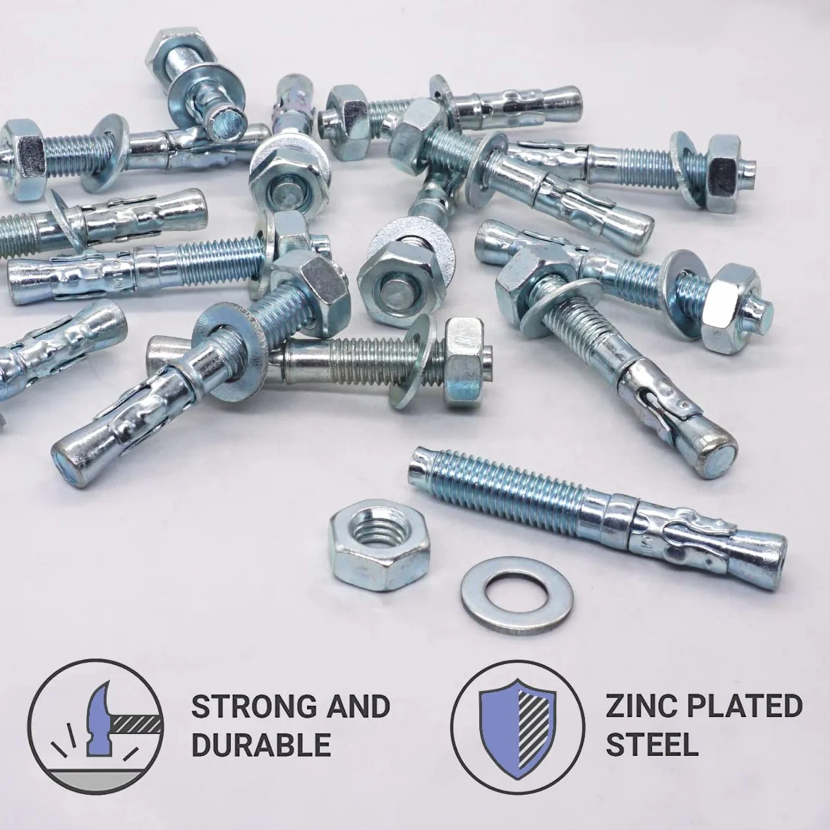 SKIR'CO Kotwy klinowe M10 x 70 mm, metalowe kołki, kotwa śrubowa, mocowanie do betonu