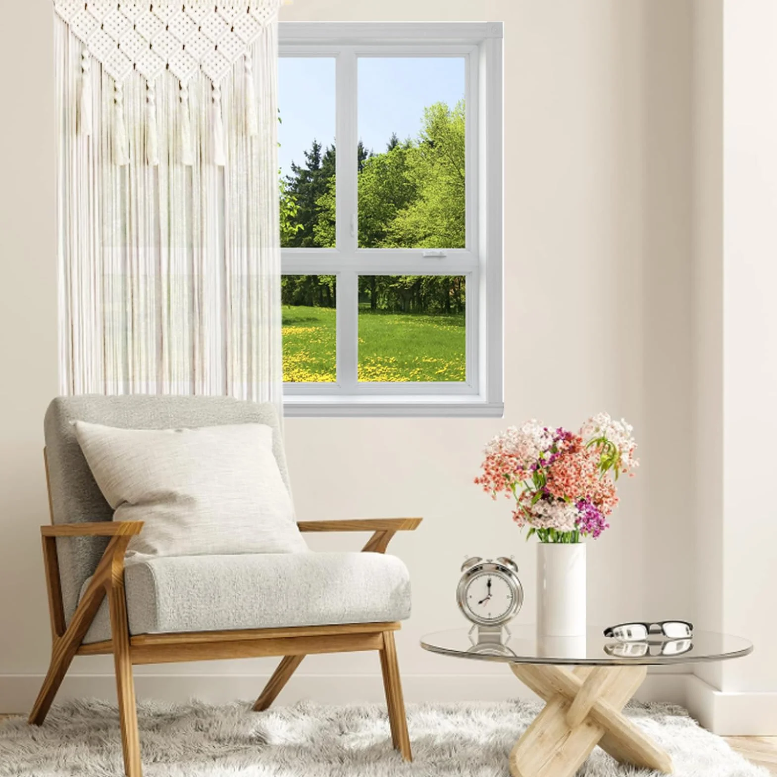 Ręcznie tkana makrama, makrama, dekoracja ścienna, 65 x 200 cm, zasłona boho, dekoracja na drzwi, okno, dekoracja pomieszczenia