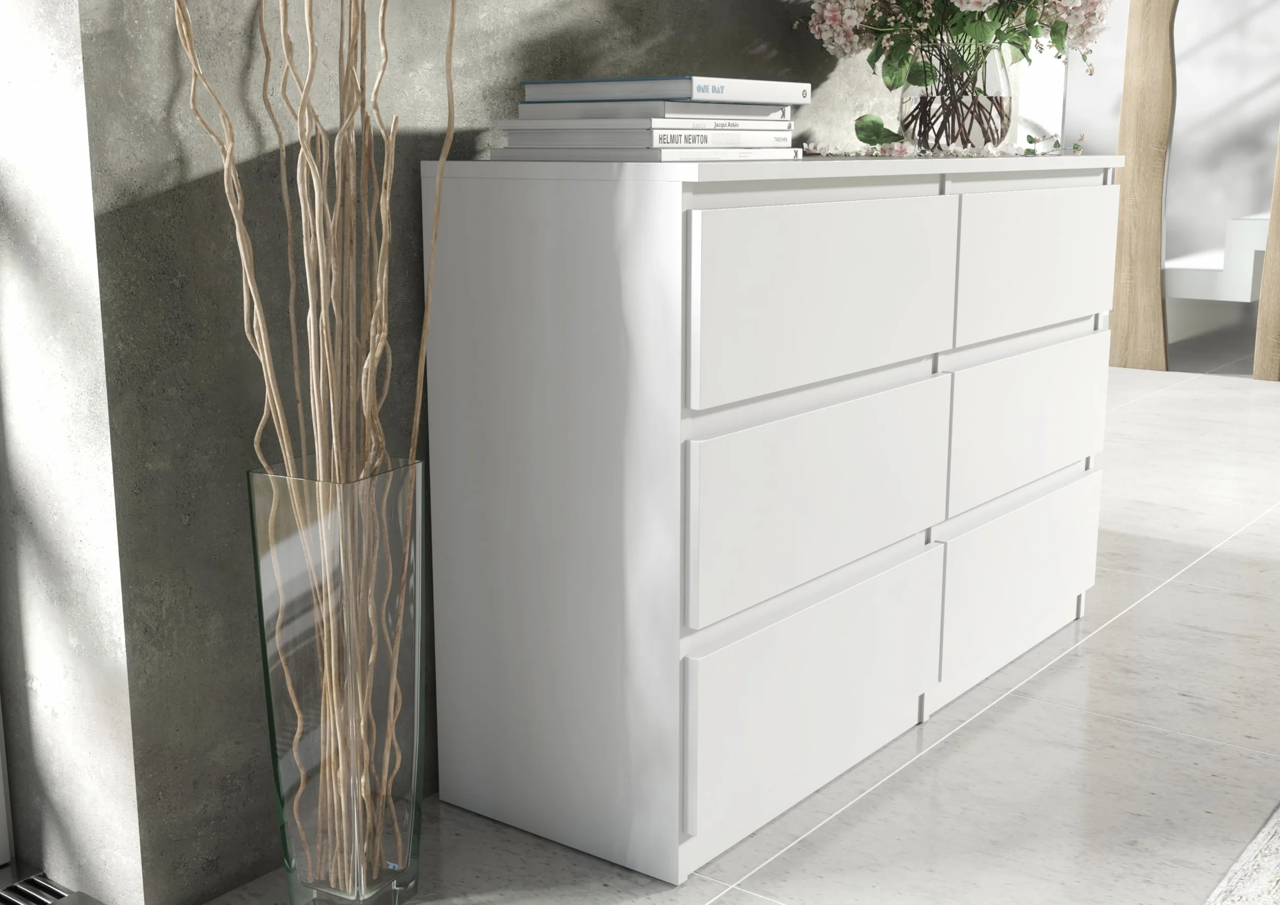 meble masztalerz Komoda Biała Mat z 6 szufladami - 120x78,5x39 cm - Komoda do salonu, sypialni - Szafka z szufladami - Komoda z szufladami - 120 cm