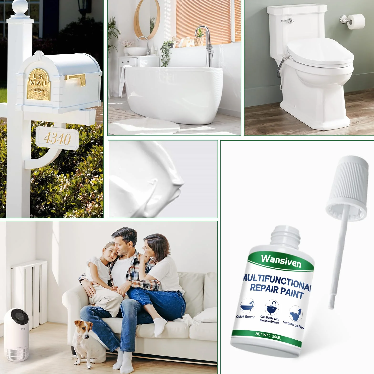 Wansiven Lakier do wanny, Lakier do naprawy płytek Specjalizuje się w naprawianiu drobnych wad, zadrapań i pęknięć w ceramice wanien i zlewów 30ml