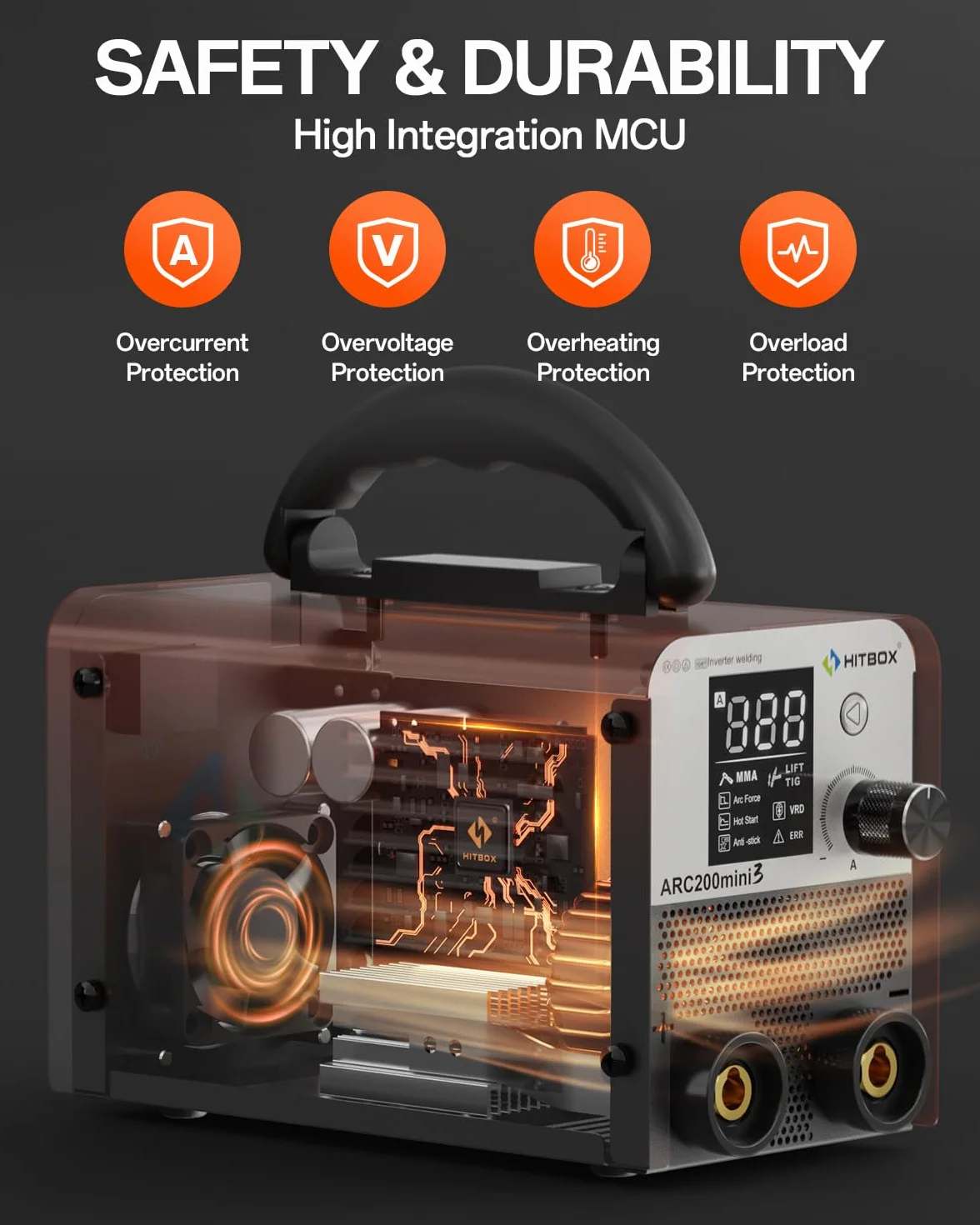 HITBOX Spawarka inwerterowa 2w1 Lift TIG/MMA – IGBT, Hot Start, Arc Force, Anti-Stick, wyświetlacz LED – Mini spawarka do domu i pracy profesjonalnej(ARC200mini3)