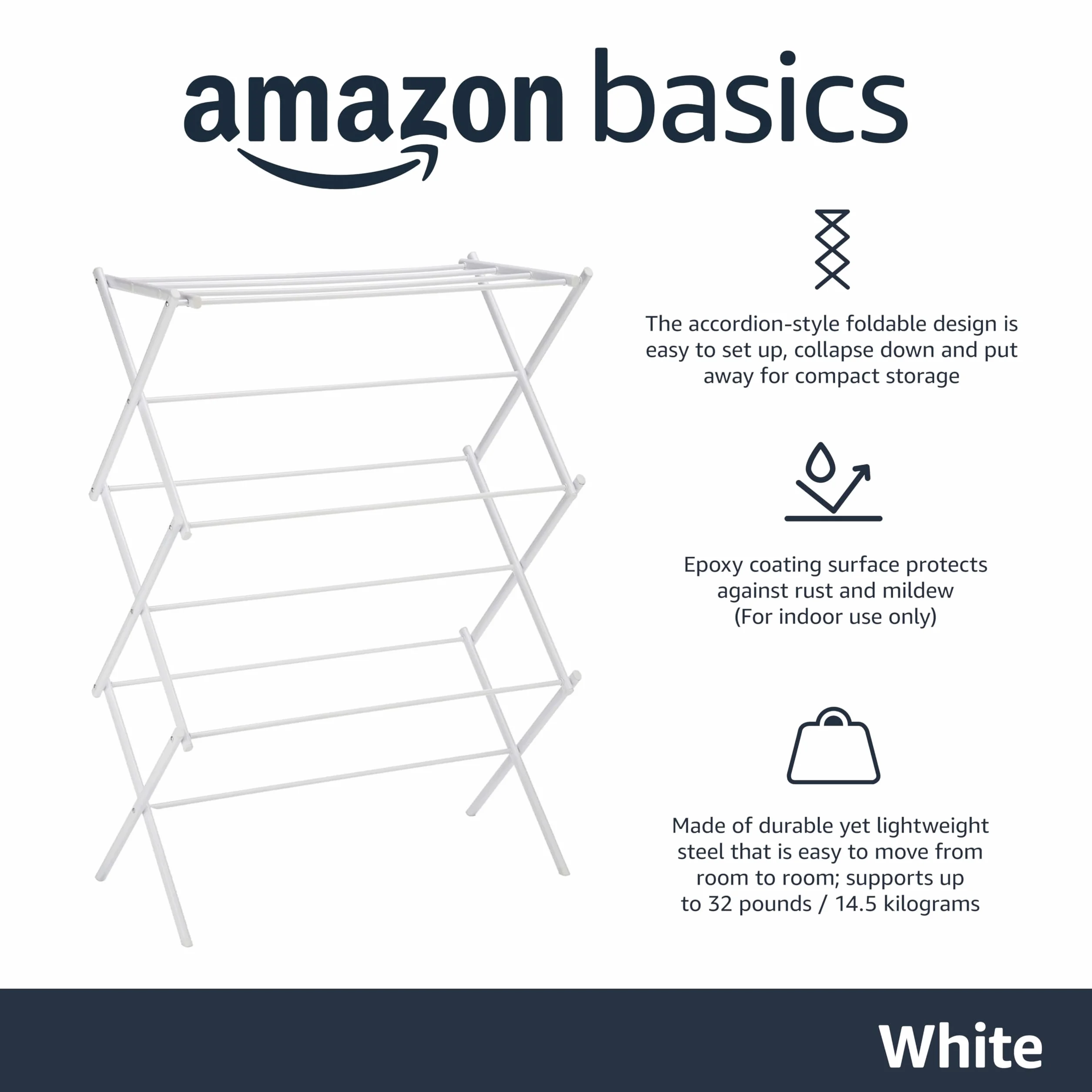 Amazonbasics Concertina Suszarka Ubraniowa, Biały, 106 x 75 x 37 cm