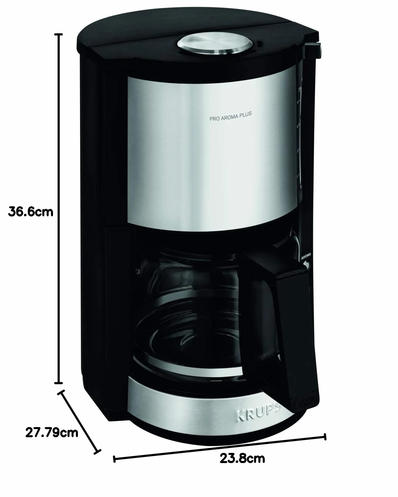 Krups KM3210 Pro Aroma Plus Ekspres do kawy z filtrem, 10 filiżanek, 1100 W, czarny, z programami do kawy, ze stali nierdzewnej