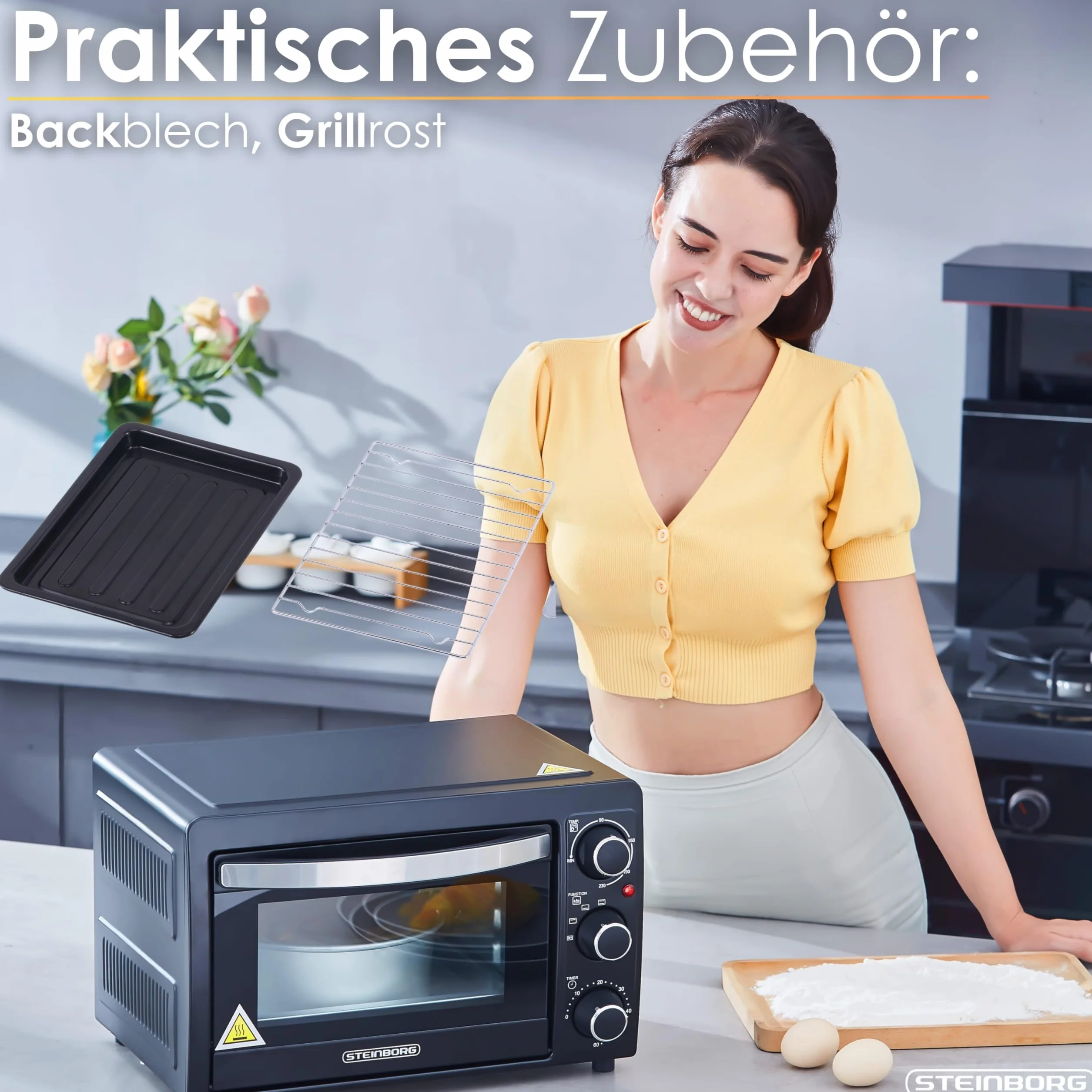 Mini piekarnik 15 l | piec do pizzy | mini piekarnik | minutnik 60 min | 100°-230°C | 1200 W | piekarnik | blacha na okruchy | mini piekarnik | piec kempingowy | mały piekarnik | energooszczędny