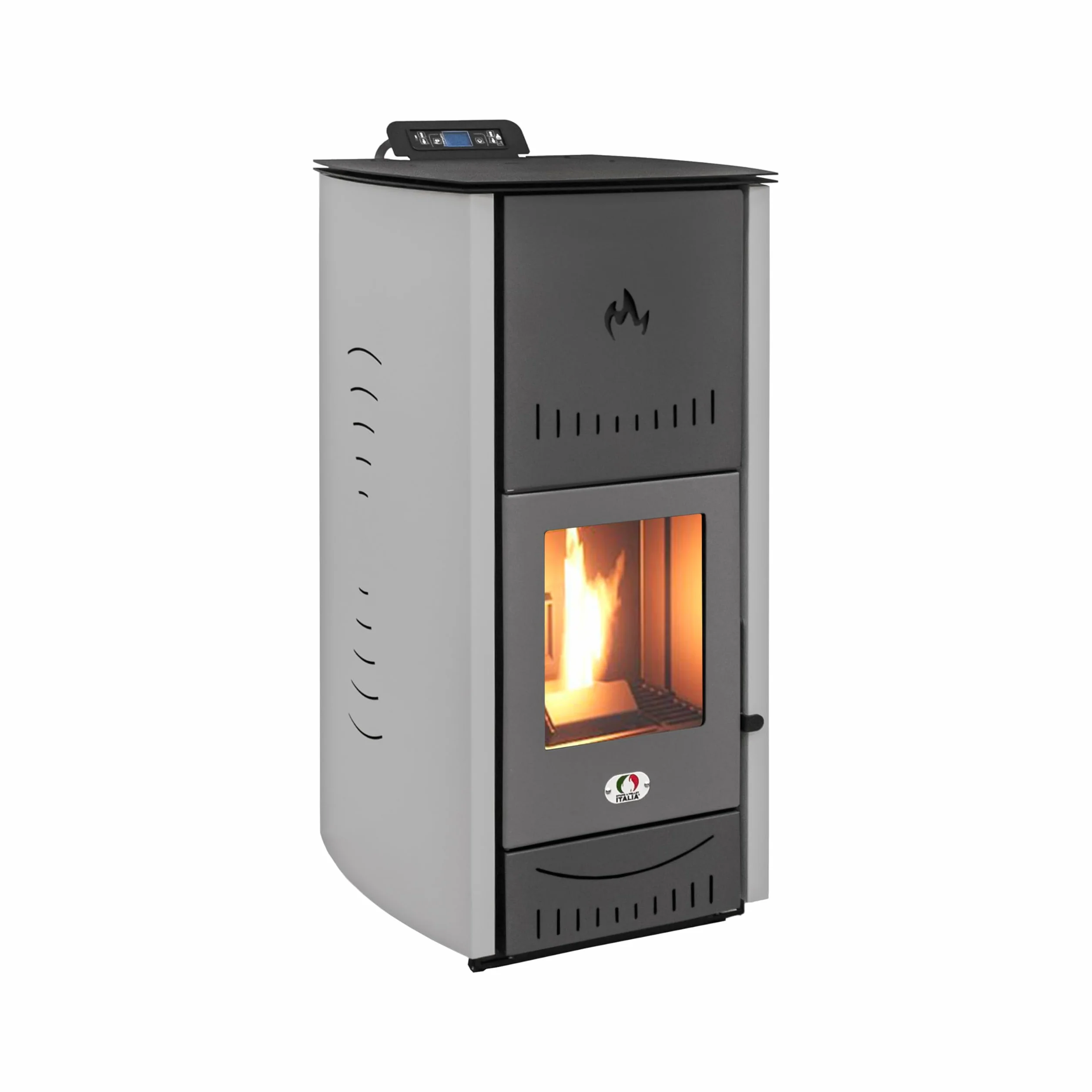 STUFE A PELLET ITALIA SRL- Nowy Jork 22 KW, Kuchenka na pellet, Kuchenka wodna, Ogrzewa do 140 mkw, 5 Poziomów Mocy, Programowalny, Szary