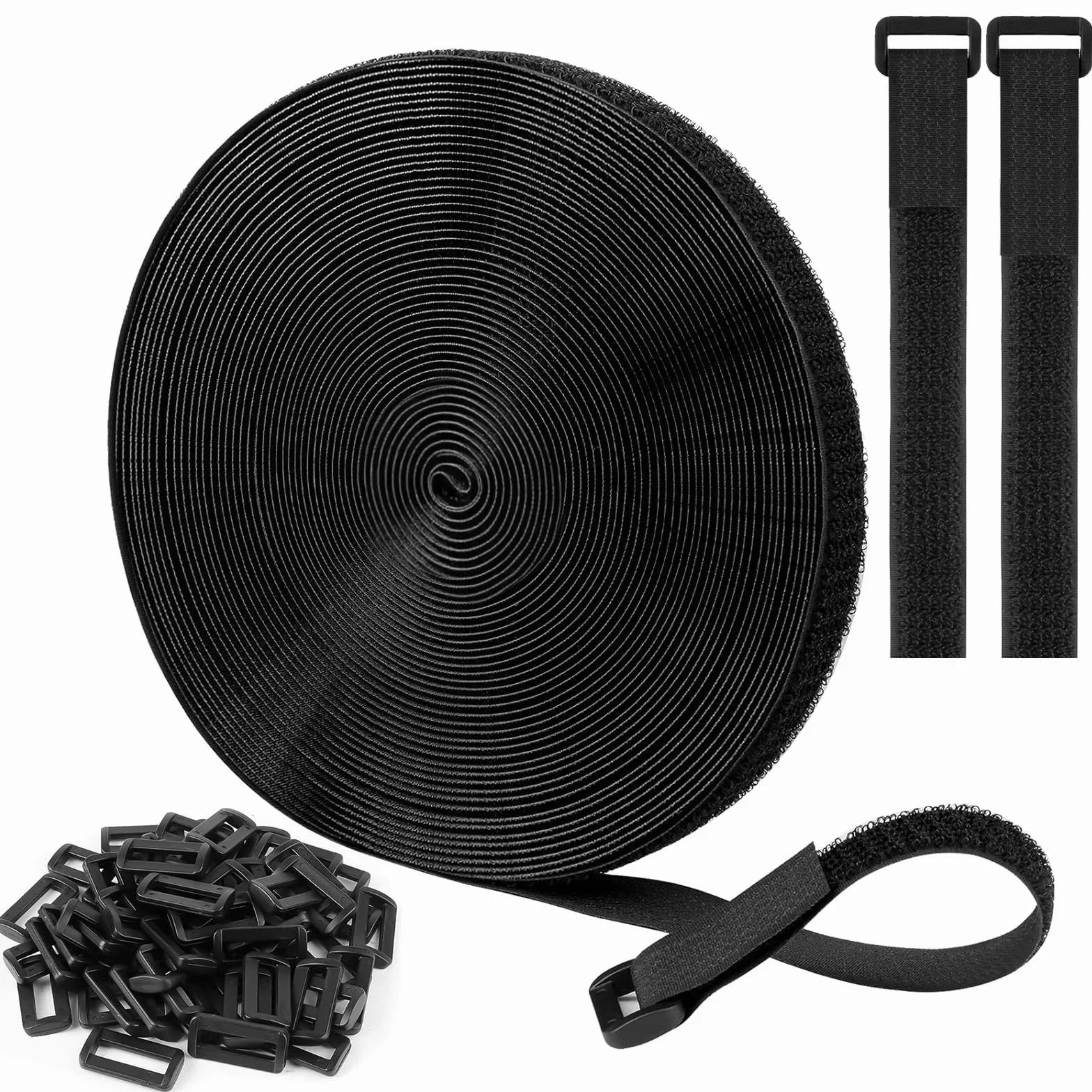 Regulowane paski kablowe 10 m x 2 cm z 60 pętlami, pasek do opaski kablowej, wielokrotnego użytku, łatwe do przycięcia, dla uporządkowania i porządkowania kabli, czarne