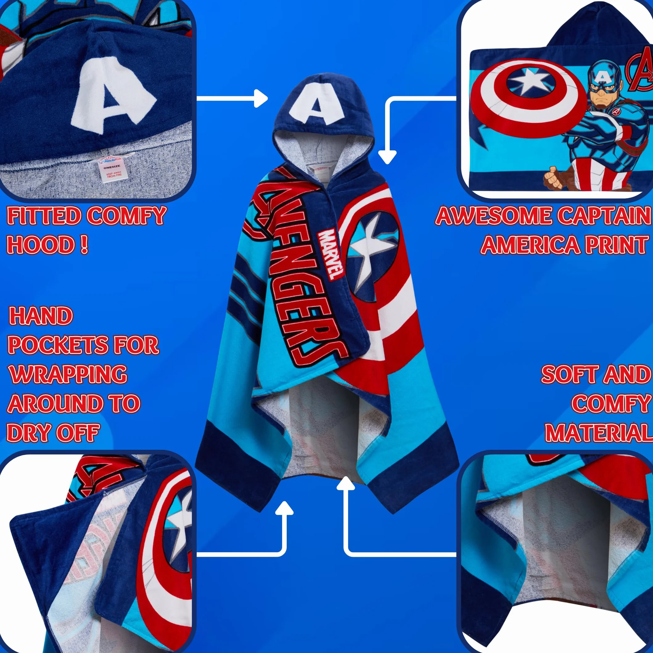 Ręcznik z kapturem Kapitan Ameryka 100% bawełna Marvel Avengers Ponczo Dla Dzieci Ręcznik kąpielowy na plażę Ręcznik kąpielowy na basen Okrycie ciepłe Ręcznik kąpielowy na pływanie Chłopięcy płaszcz
