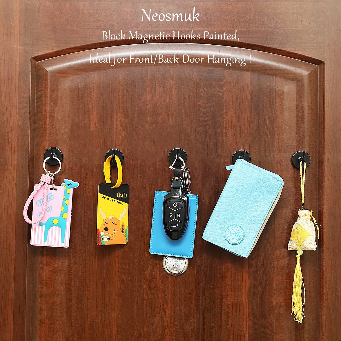 Neosmuk Czarne haczyki magnetyczne, wytrzymałe, 45 kg, bardzo mocny magnes z metalowym haczykiem, na lodówkę, super magnes do rejsu, grilla, kuchni, klasy, duży wieszak magnetyczny na drzwi, grill