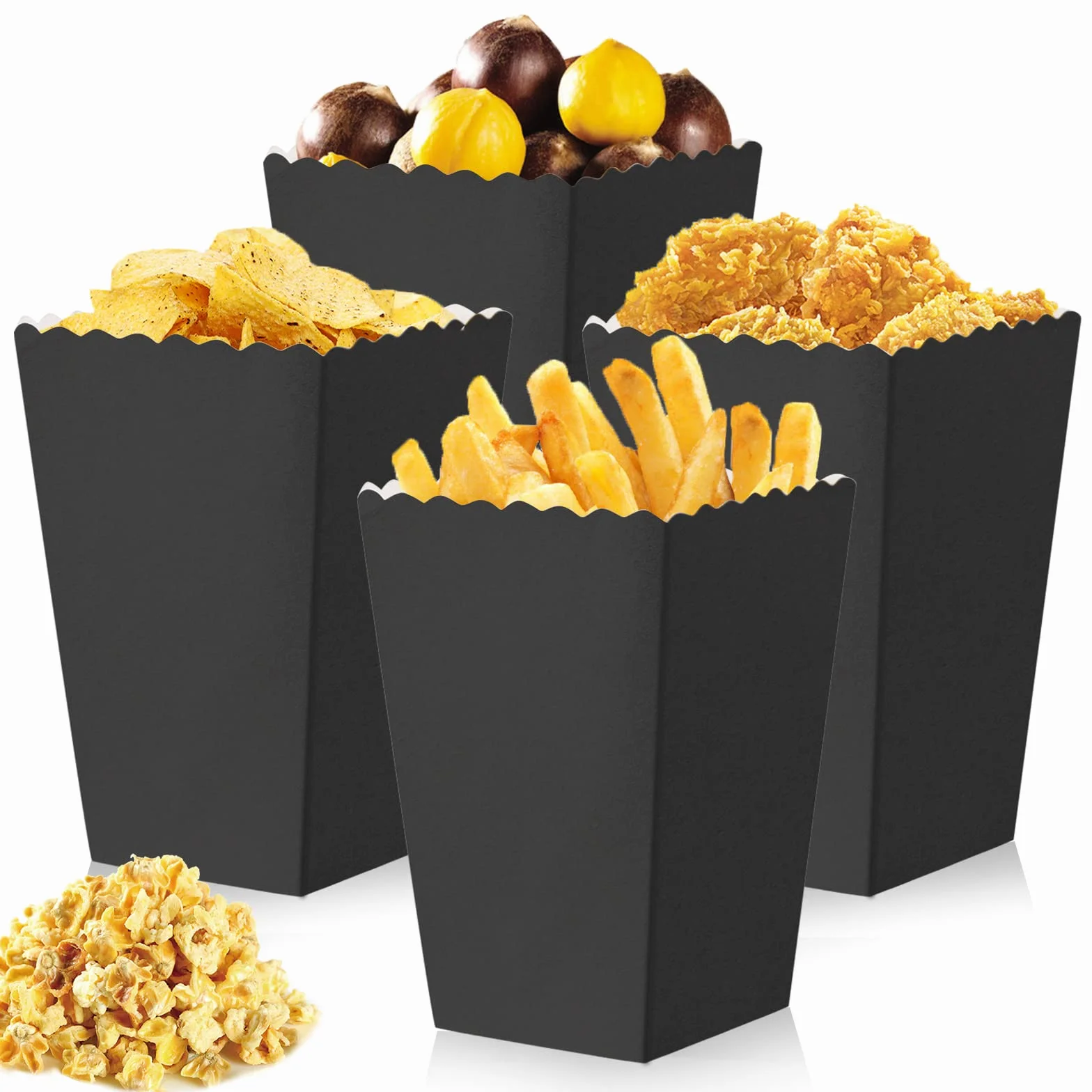 Pudełko z popcornem, cukierkami, pudełkami na przekąski i do kina, retro, urodzinowego wesela (czarne)