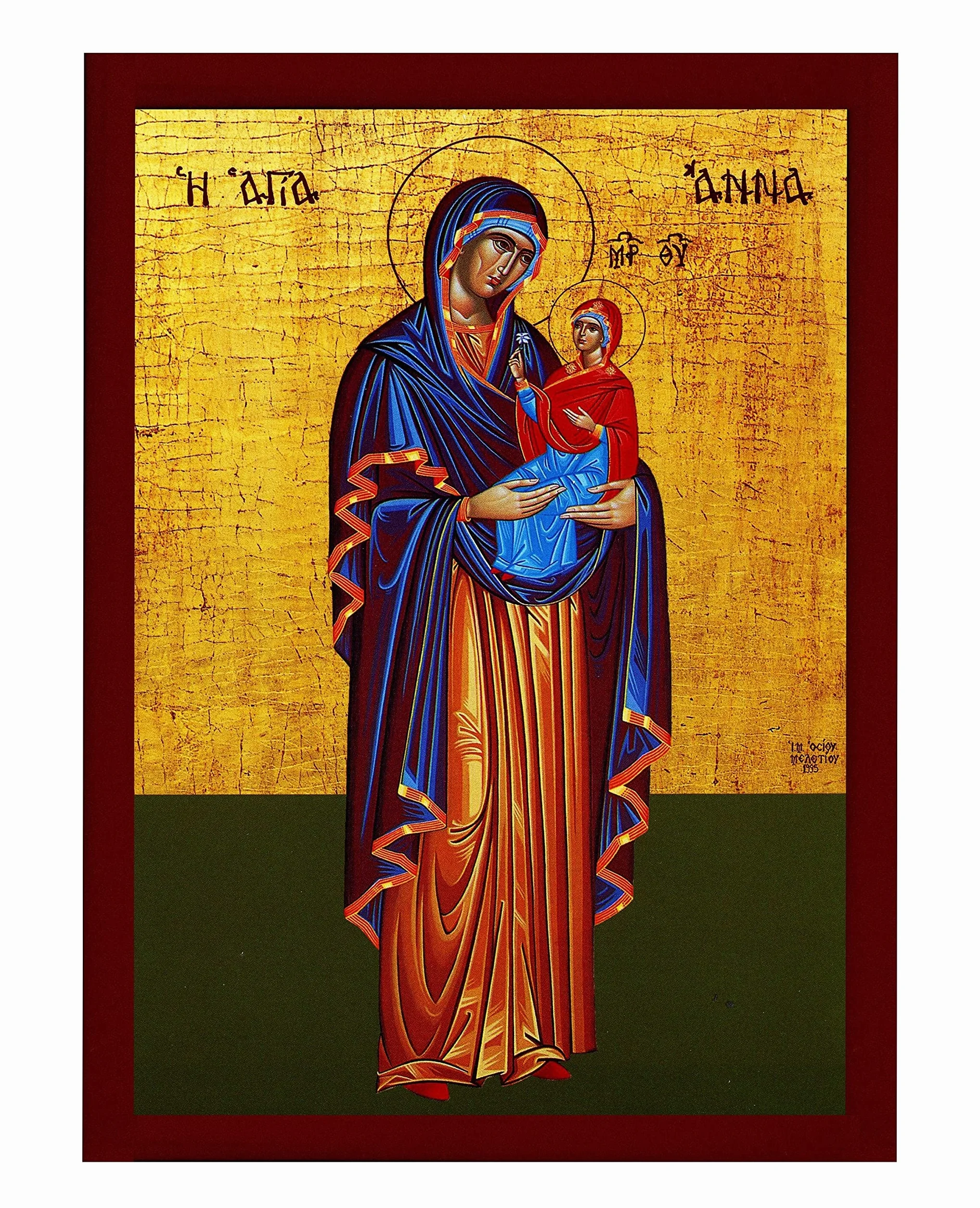 Ikona świętej Anny Matka Maryi Panny, sztuka bizantyjska wisząca na ścianie Agia Anna, grecka ręcznie robiona prawosławna ikona świętej Anny, prezent religijny