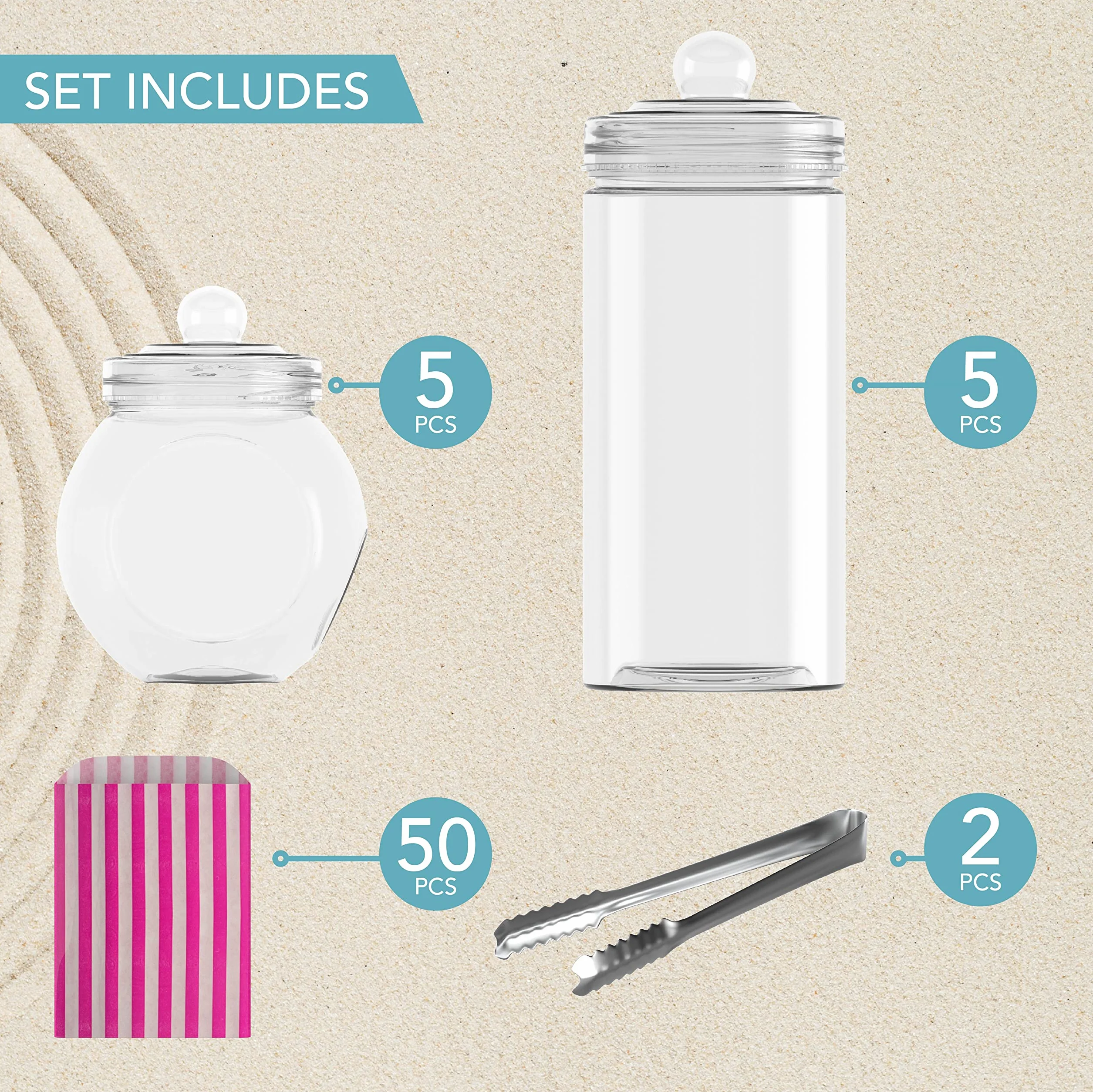 HEFTMAN 10 Retro Plastikowych Słoików na Cukierki z Pokrywkami, Zestaw Wiktoriański z 2 Szczypcami i 50 Torbami