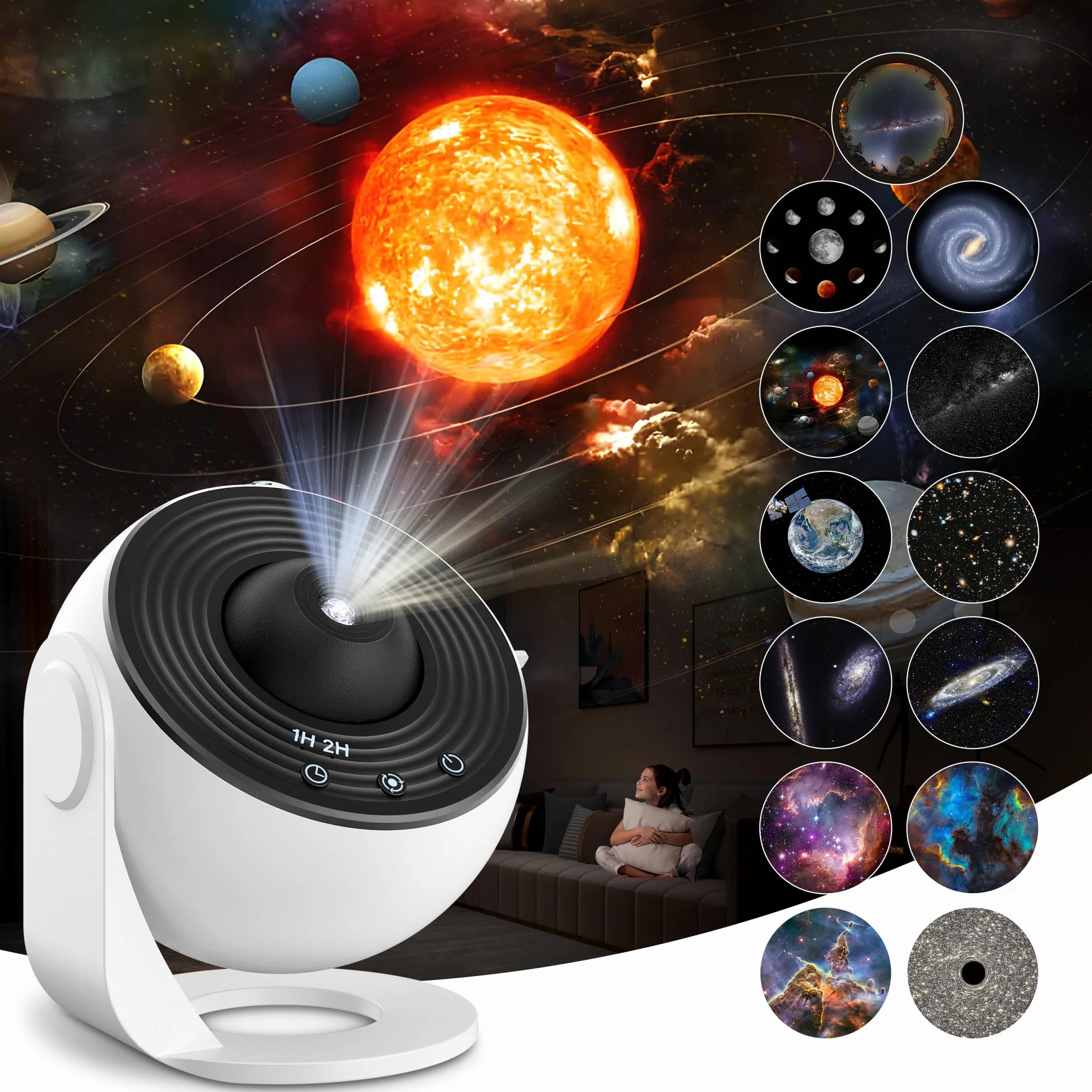 Macchiatto Projektor gwiaździstego nieba, planetarium, galaktyka, z 13 dyskami filmowymi. projektor oświetlenia nocnego 360°, obrotowy, na sufit, do sypialni, prezent dla dzieci i dorosłych