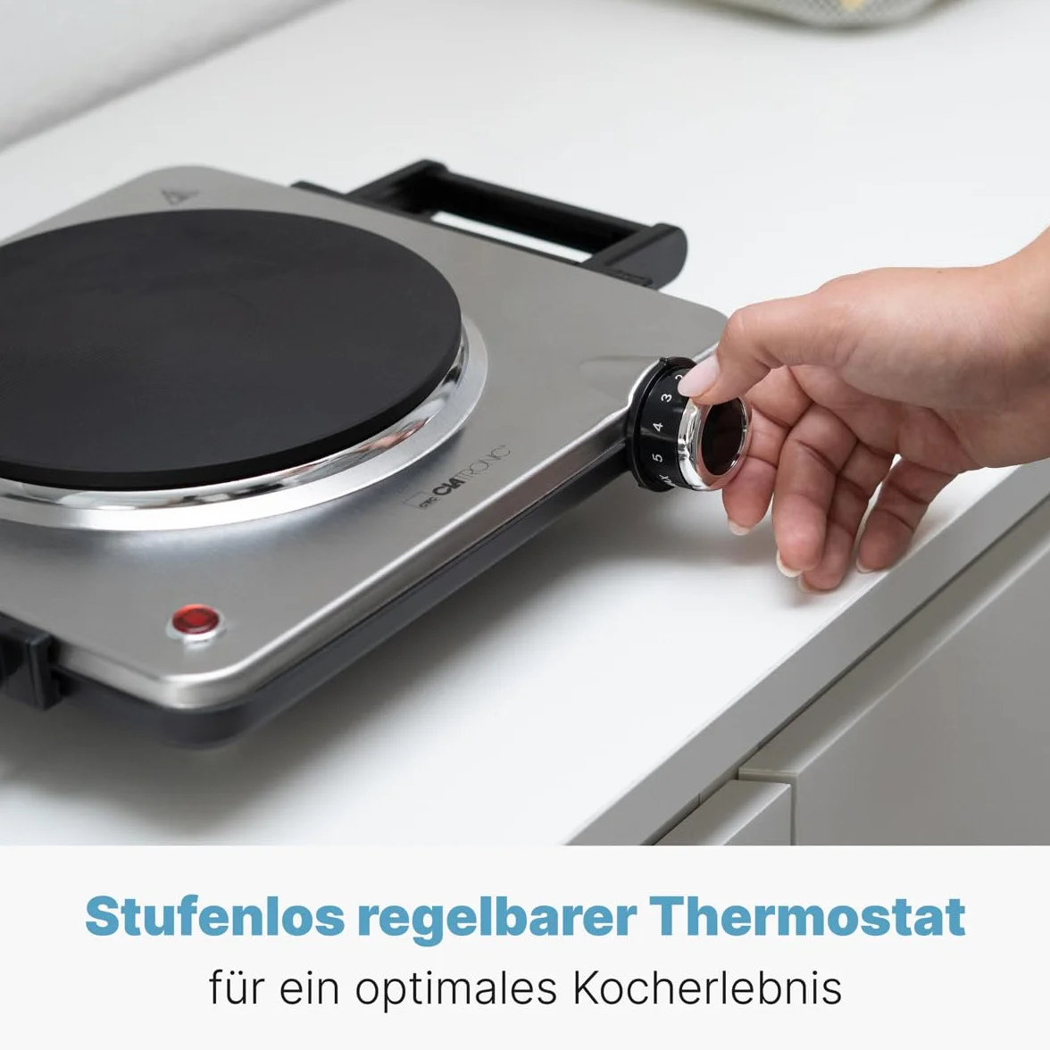Clatronic® Elektryczna płyta grzewcza o mocy 1500 W, 1 płyta kuchenna do kuchni, biura lub na kemping, elektryczna płyta kuchenna z bezstopniową regulacją temperatury, pojedyncza płyta grzewcza ze
