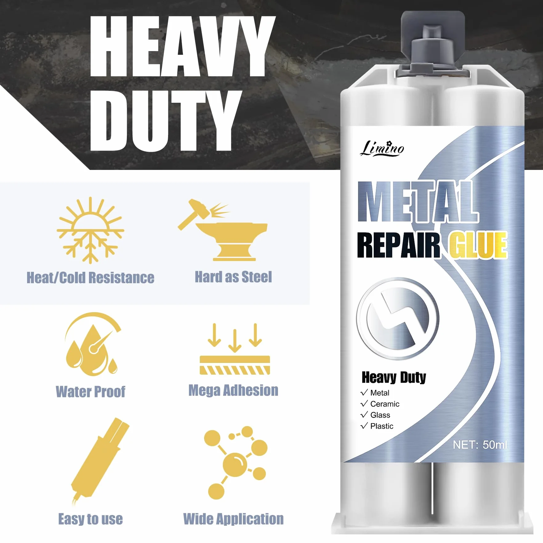 Klej do metalu – 100 ml, 2 elementy kleju spawalniczego do naprawy pęknięć metali, ceramiki, tworzyw sztucznych, stopów metali – uniwersalny klej bardzo mocny, wodoodporny, odporny na wysokie