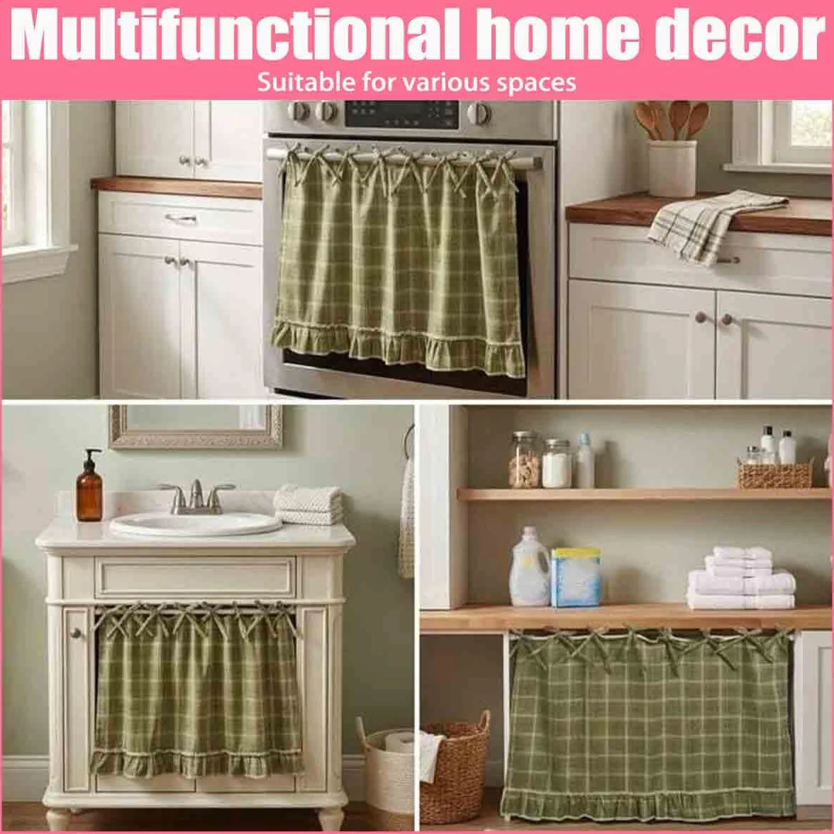 Handmade Oven Skirts,Heat Proof Ovens Door Skirt Curtain,Curtain Tie Top,Farmhouse Kitchen Décor,Effortless Install,Hide Clutter,for oven,Dishwashers,Washing Machine (E)