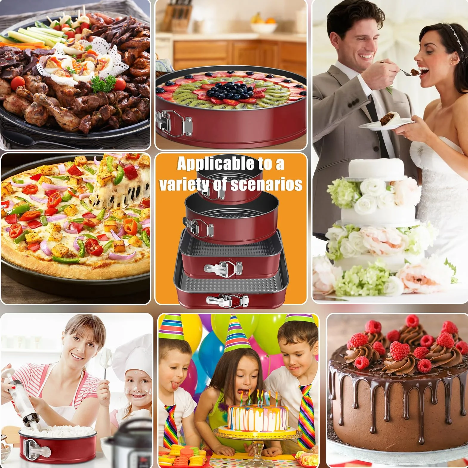 FAMKEEP Foremki do ciasta 4 sztuki Zdejmowana blacha do pieczenia okrągła 6/8/9/10 cali