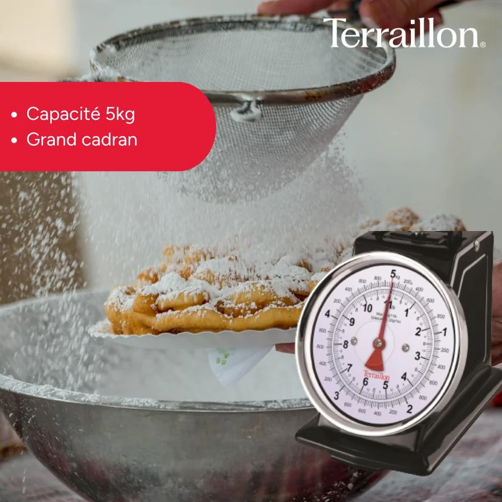 Terraillon Tradycyjna waga kuchenna, ręczna tara, duża tarcza, pojemność 5 kg, tradycja 500 - czarna