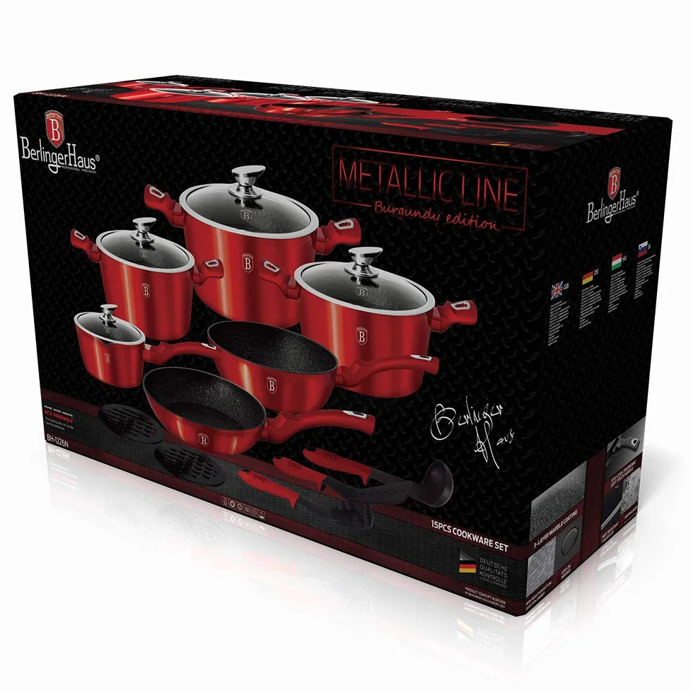 15 pcs cookware set, Metallic Line Burgundy Edition
