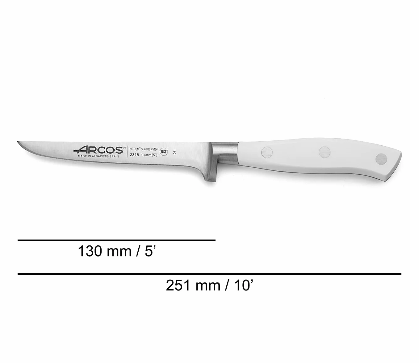 Arcos Riviera Blanc nóż do filetowania 130 mm kuta stal nierdzewna nitrom POM biały