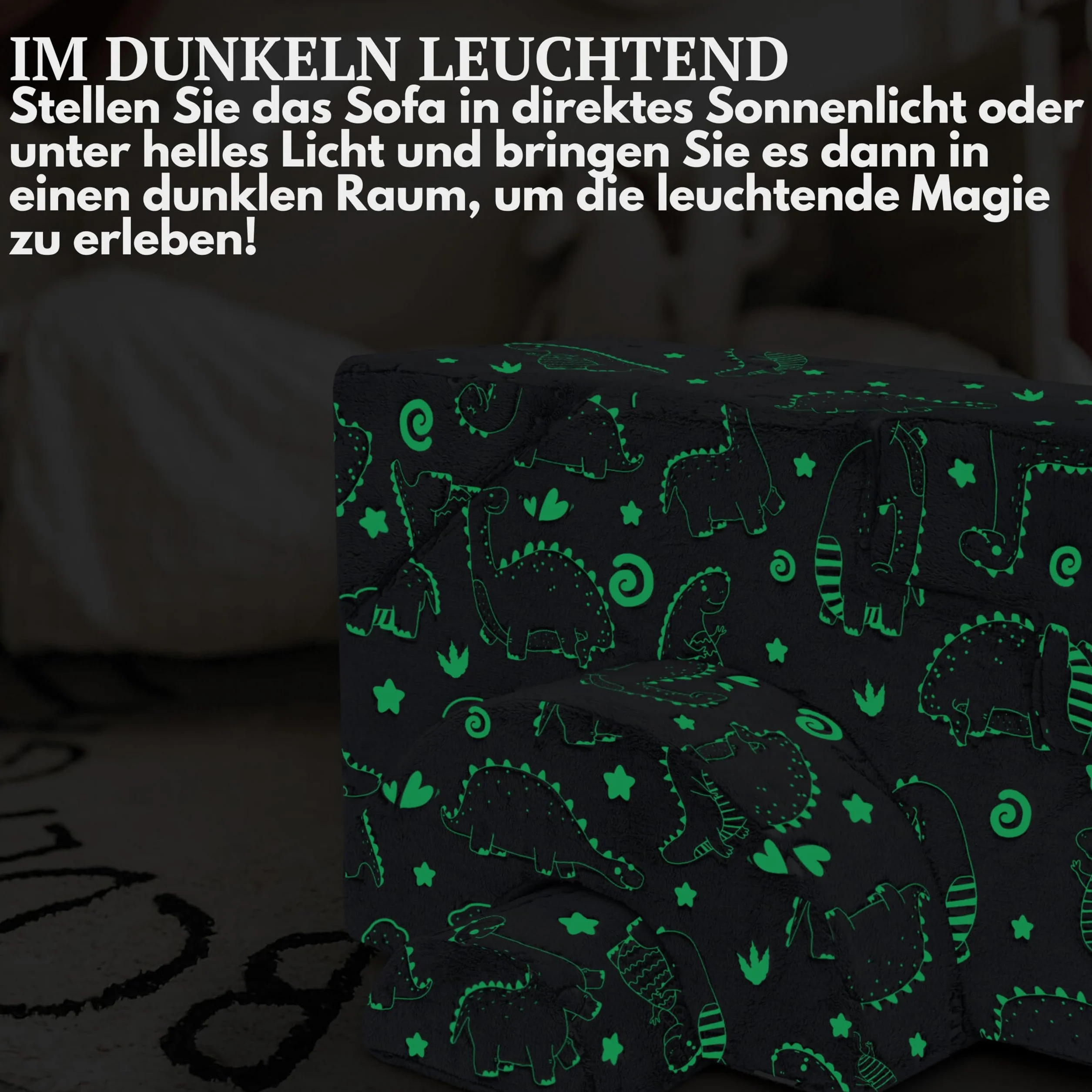 MeMoreCool Modułowa sofa dziecięca z pianki, rozkładany mebel do pokoju dziecięcego z funkcją siedzenia i leżenia, miękka mini sofa ze zdejmowanym pokrowcem, szary dinozaur