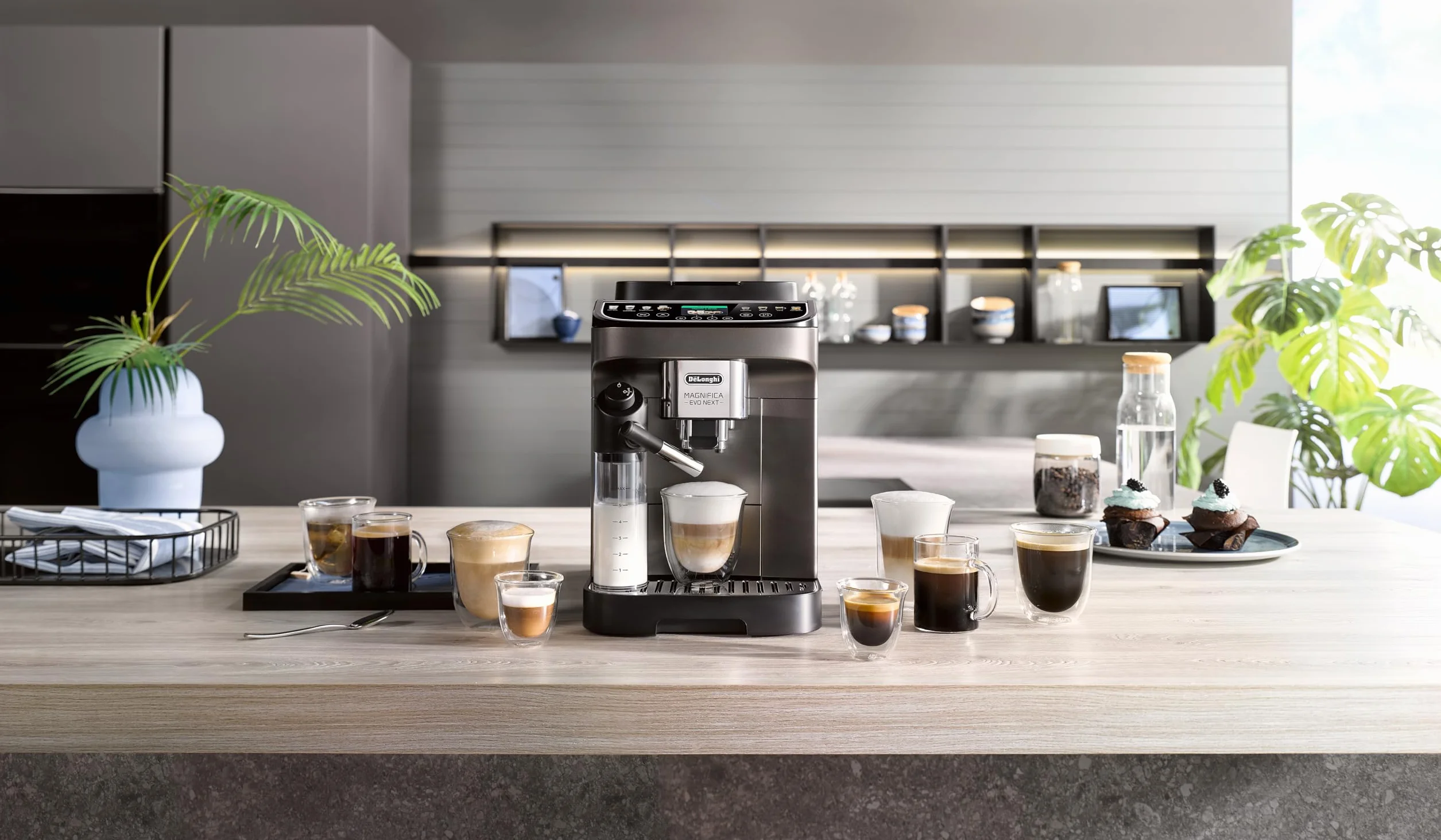 De'Longhi Wspaniały Evo Next ECAM312.80.TB, automatyczny ekspres do kawy z mlekiem, ekspres do kawy i cappuccino z intuicyjnym wyświetlaczem dotykowym, 1450 W, czarny/tytanowy