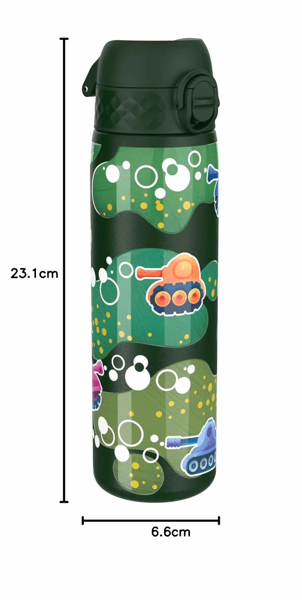 ION8 Butelka na Wodę ze Lekki Stali, 600 ml/20 oz, Nieocieplany, Szczelna, Łatwe Otwieranie, Bezpieczny Zamek, Można Myć w Zmywarce, Higieniczne Pokrycie, Składany Uchwyt, Czołgi