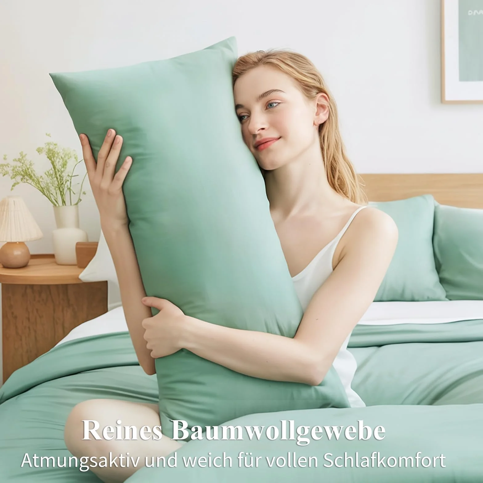 RUIKASI Poszewka na poduszkę 40 x 80 cm, bawełna, 2 sztuki w zestawie - poszewka na poduszkę 40 x 80 cm, zielona, z zamkiem błyskawicznym, 40 x 80 cm, szałwiowa, bawełniana poszewka na poduszkę