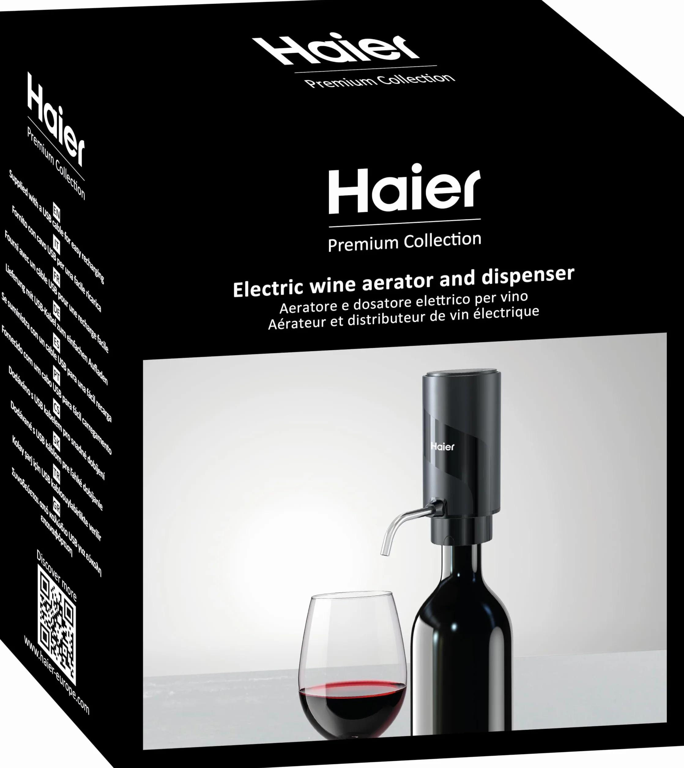 Haier Elektryczny napowietrzacz i dozownik do wina, 2 w 1, ulepszona aromatyzacja i świeżość, serwowanie z prędkością i doskonałością, idealna opcja na prezent dla miłośników wina