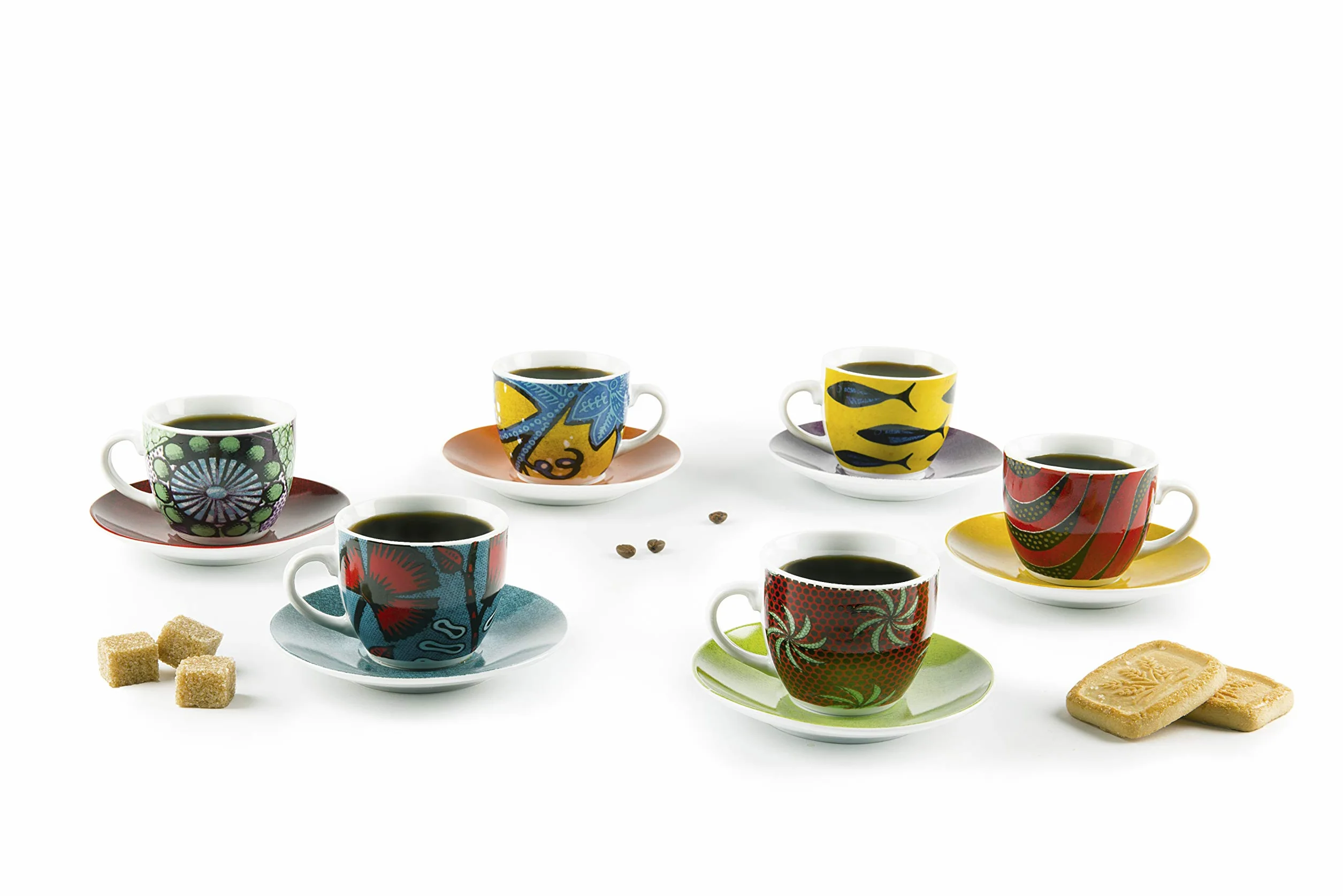 Excelsa Afryka Zestaw Filiżanek ze Spodkami, Porcelana, Wielokolorowy, 6 Sztuk