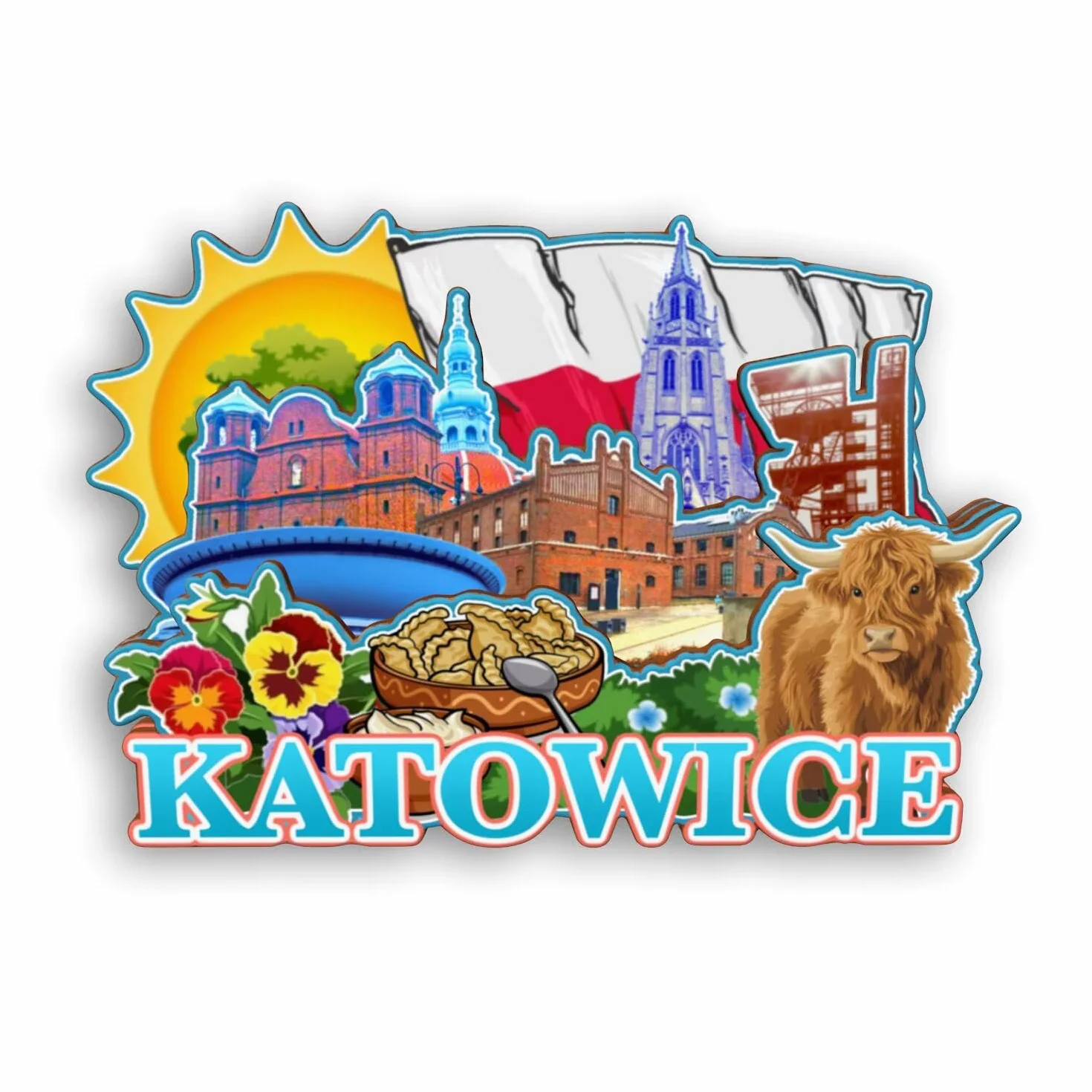 Magnes na lodówkę Katowice Polska magnes na lodówkę pamiątki z podróży po mieście prezenty turystyczne 3D klasyczne zabytki ręcznie robione rękodzieło dekoracja domu -2122