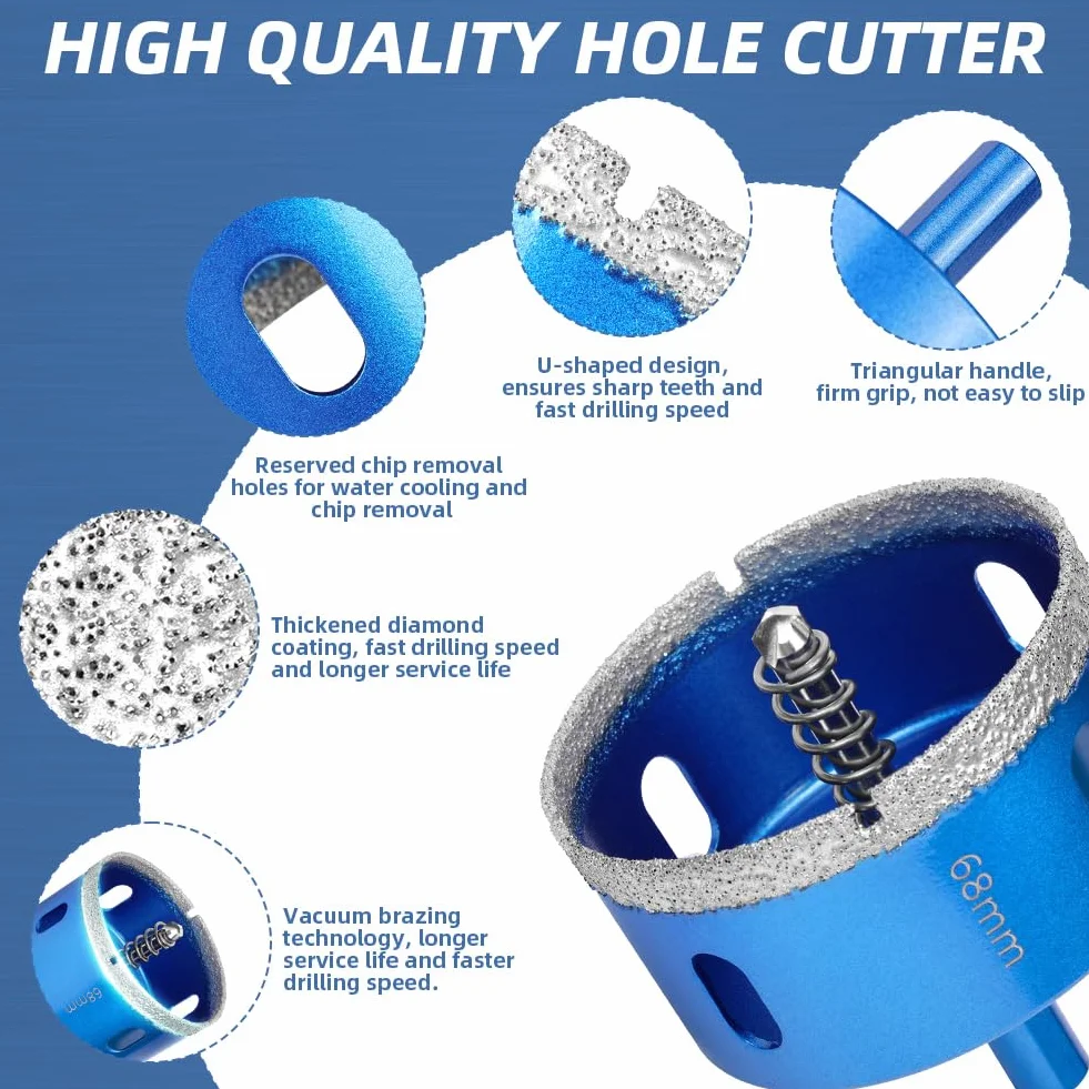 Flintronic Diamentowa otwornica 68 mm z wiertłem centralnym, diamentowa, do cięcia szkła, płytek, porcelany, ceramiki, marmuru
