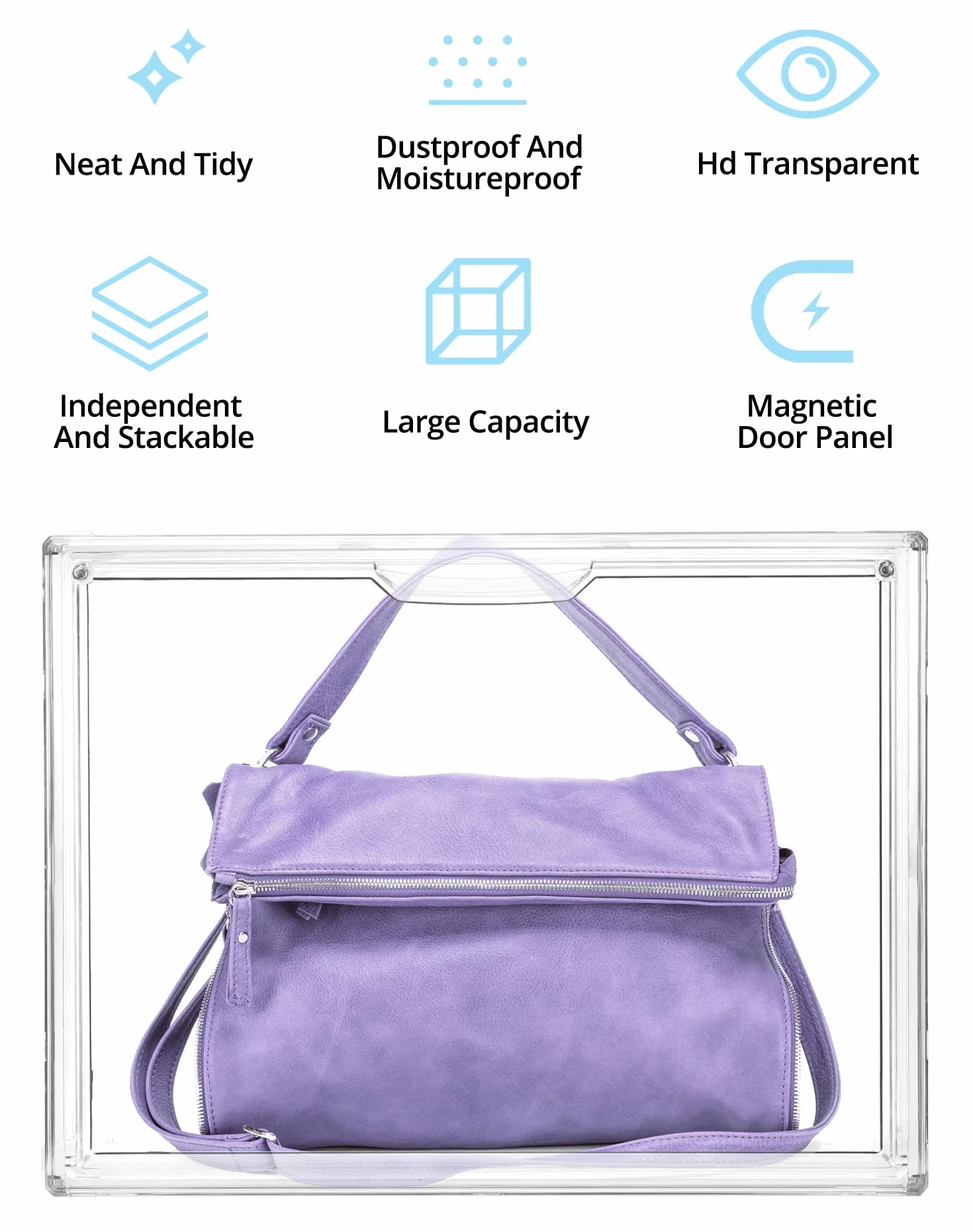 QWORK® 2 opakowania przezroczyste pudełko ekspozycyjne, przechowywanie torebek, stosowany organizer do przechowywania, do torebki, butów, zabawek, torebki na ramię, 36X22X27cm