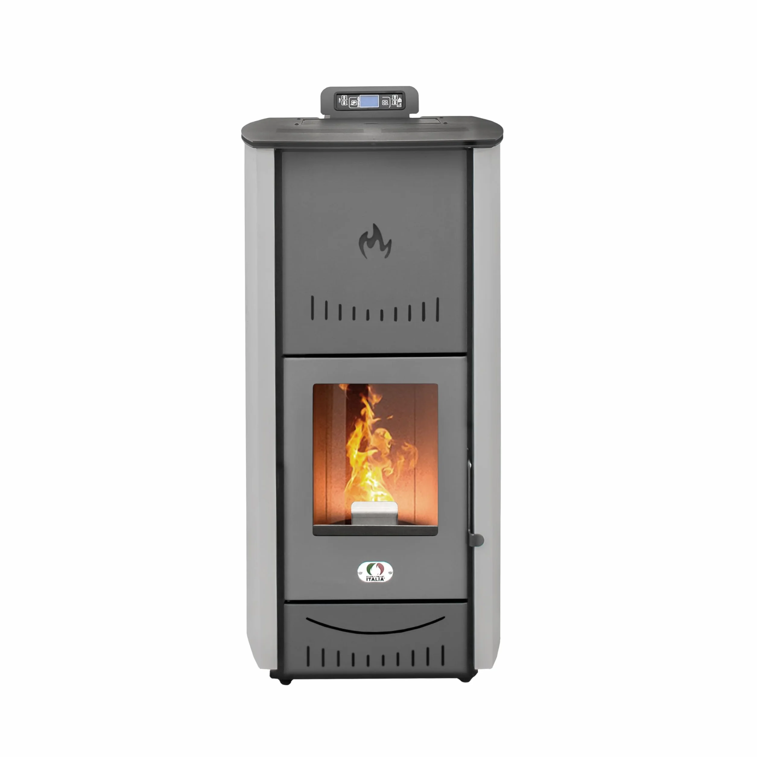 STUFE A PELLET ITALIA SRL- Nowy Jork 22 KW, Kuchenka na pellet, Kuchenka wodna, Ogrzewa do 140 mkw, 5 Poziomów Mocy, Programowalny, Szary