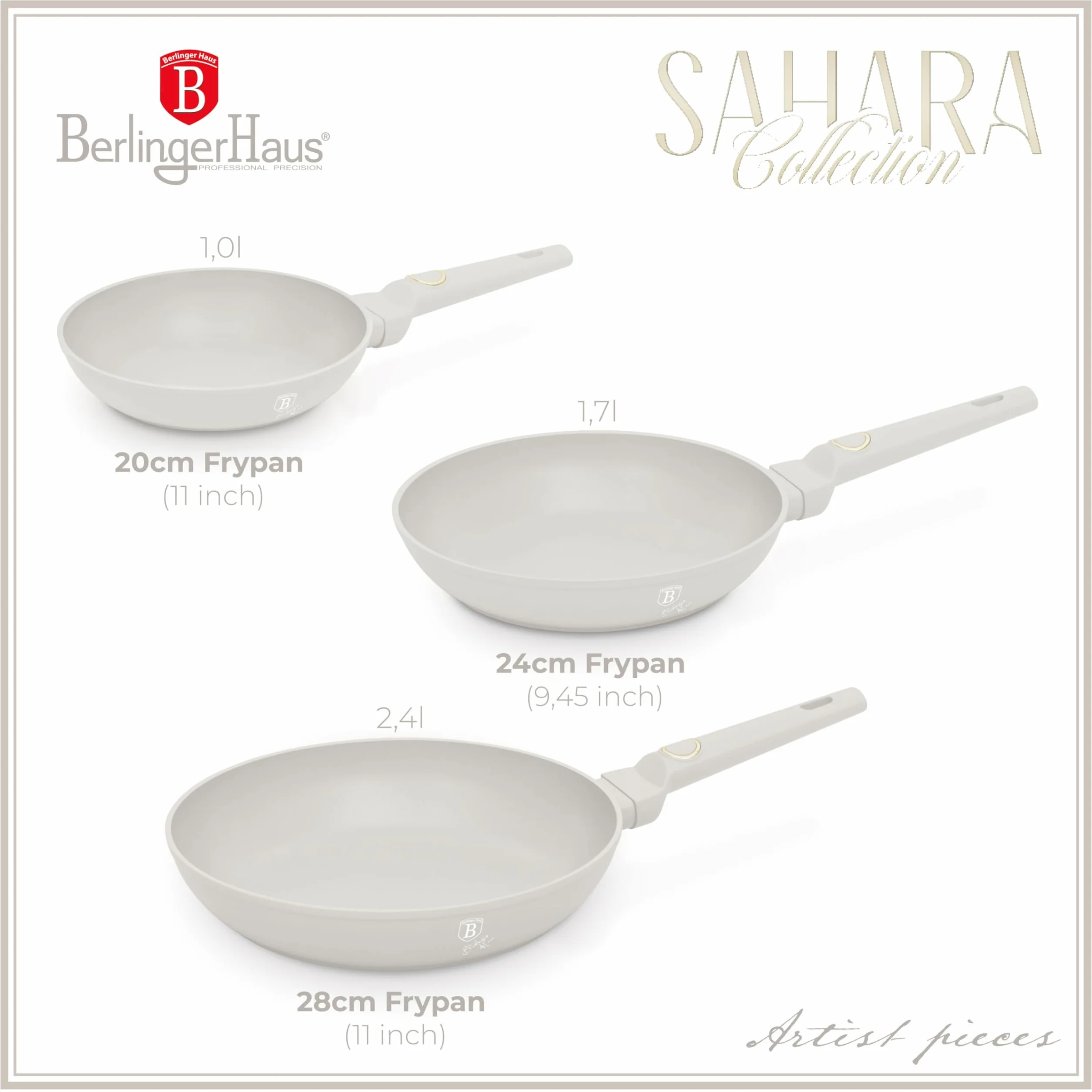 Berlinger Haus zestaw patelni z powłoką tytanową 3-częściowy Sahara Collection | Elegancki i ekologiczny design