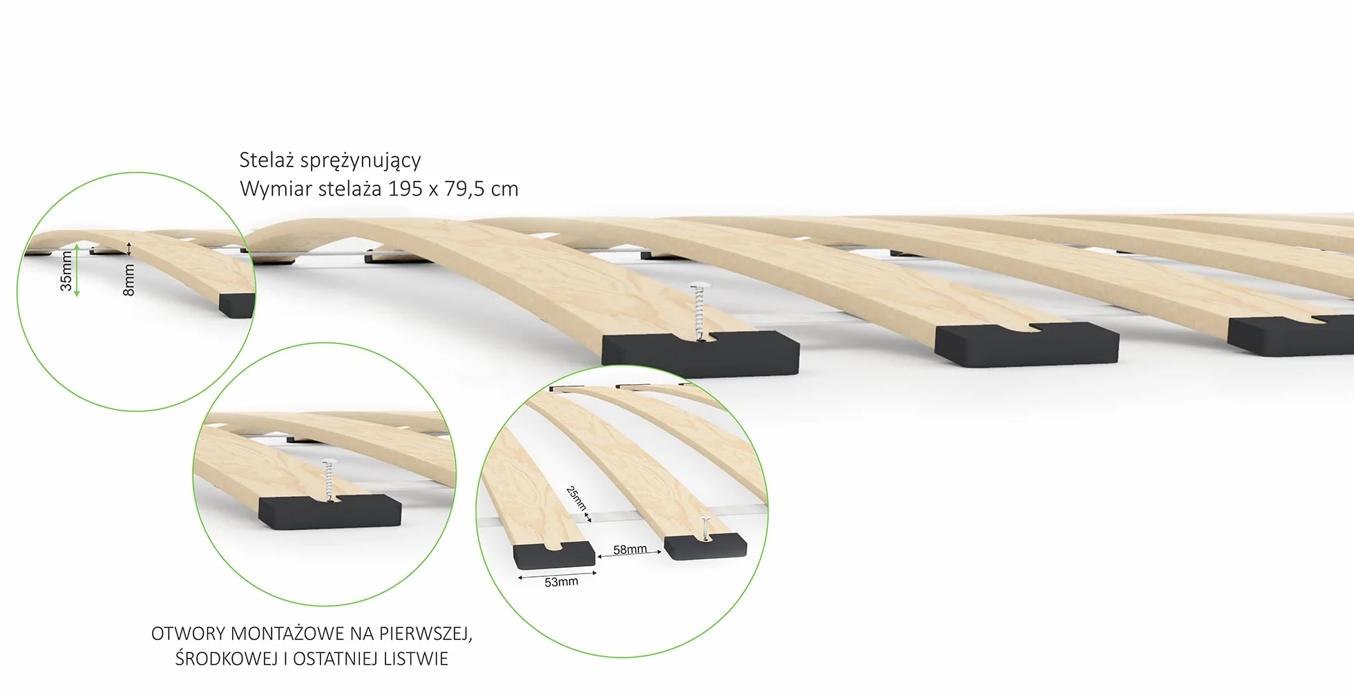 Stelaż wkład do łóżka 80x200 cm 22 listwy sprężynujące