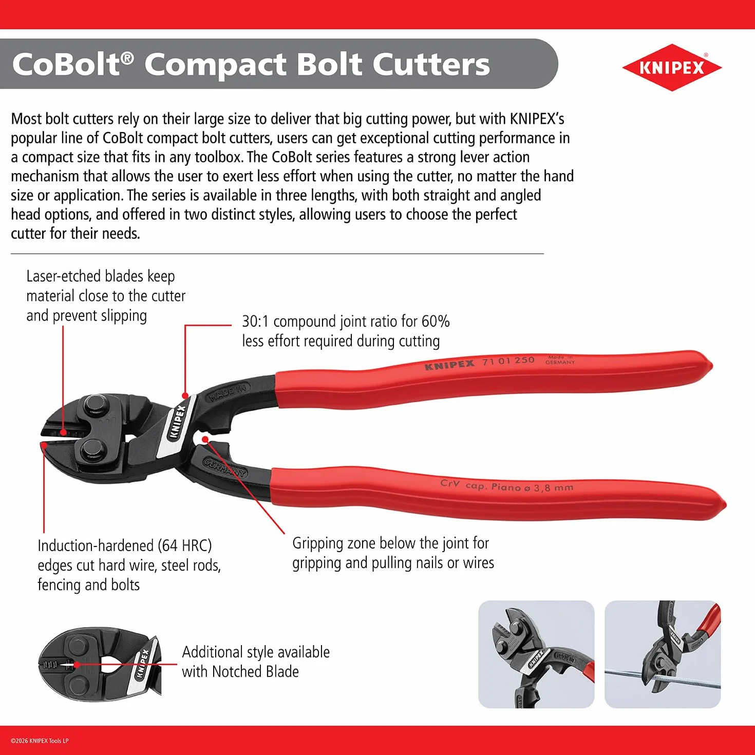 KNIPEX CoBolt Kompaktowe szczypce tnące przegubowe z wąskimi, wielokomponentowymi nasadkami 200 mm, 71 12 200
