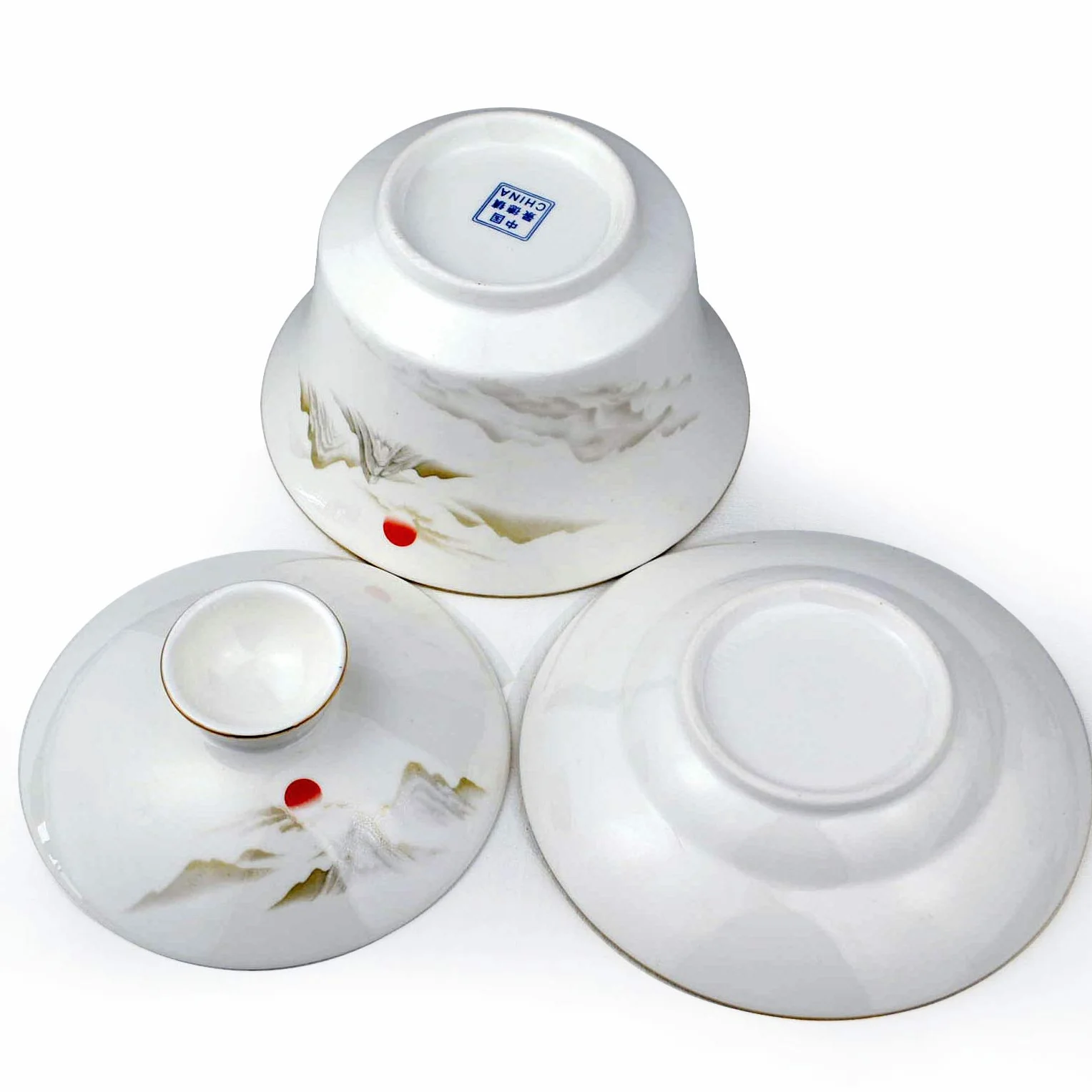 Gaiwan biała porcelana duża filiżanka do herbaty Sancai zestaw piękna wzór pokrywka słońce (255 ml średni)