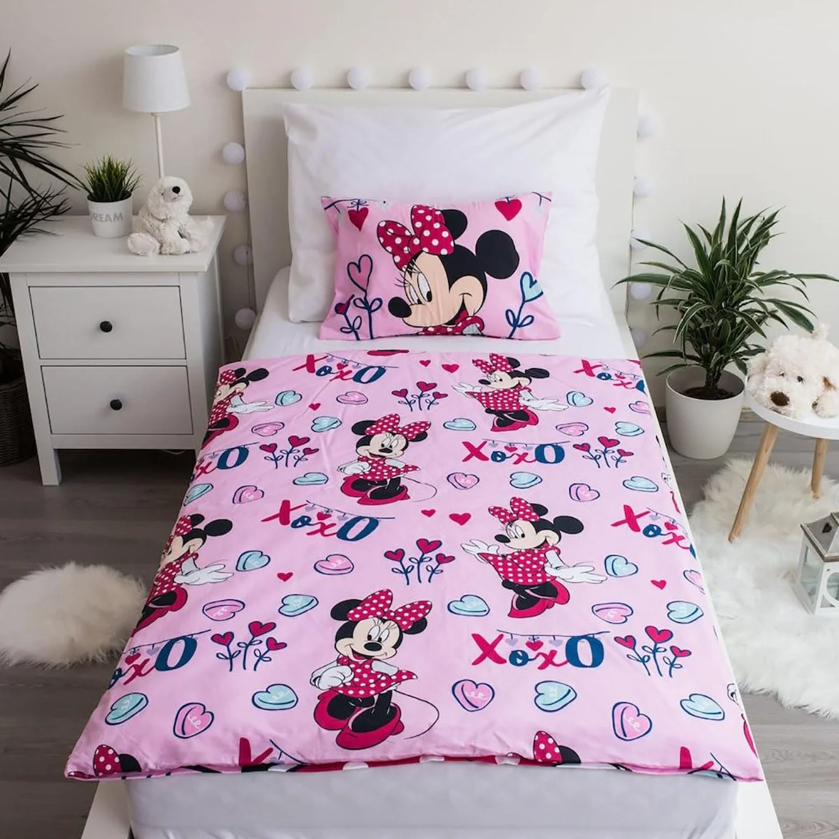 Disney Minnie Mouse Różowa pościel dla niemowląt, 100 x 135 cm kołdra + poduszka 40 x 60 cm, 100% bawełna z zamkiem błyskawicznym