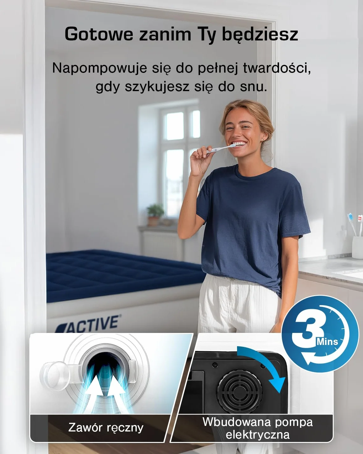 Active Era Dmuchany Materac Samopompujący Podwójny Dwuosobowy 200x150 cm, Duży Rozmiar, z Wbudowaną Pompą Powietrza i Poduszką Wytrzymały Wodoodporny Elektryczny do Domu Namiotu Spania Auta Kempingowy