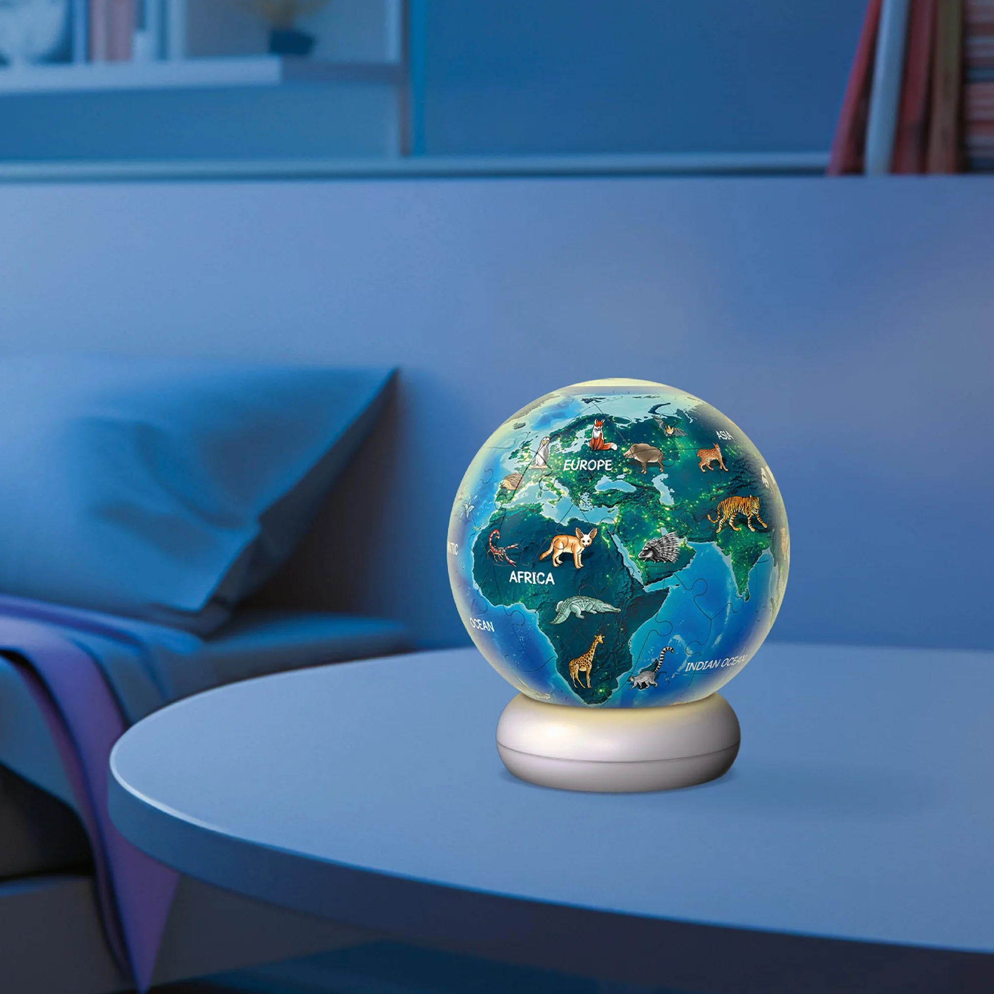 3D Puzzle-Ball Nachtlicht Erde mit Tiermotiven: Erleben Sie Puzzeln in der 3. Dimension!