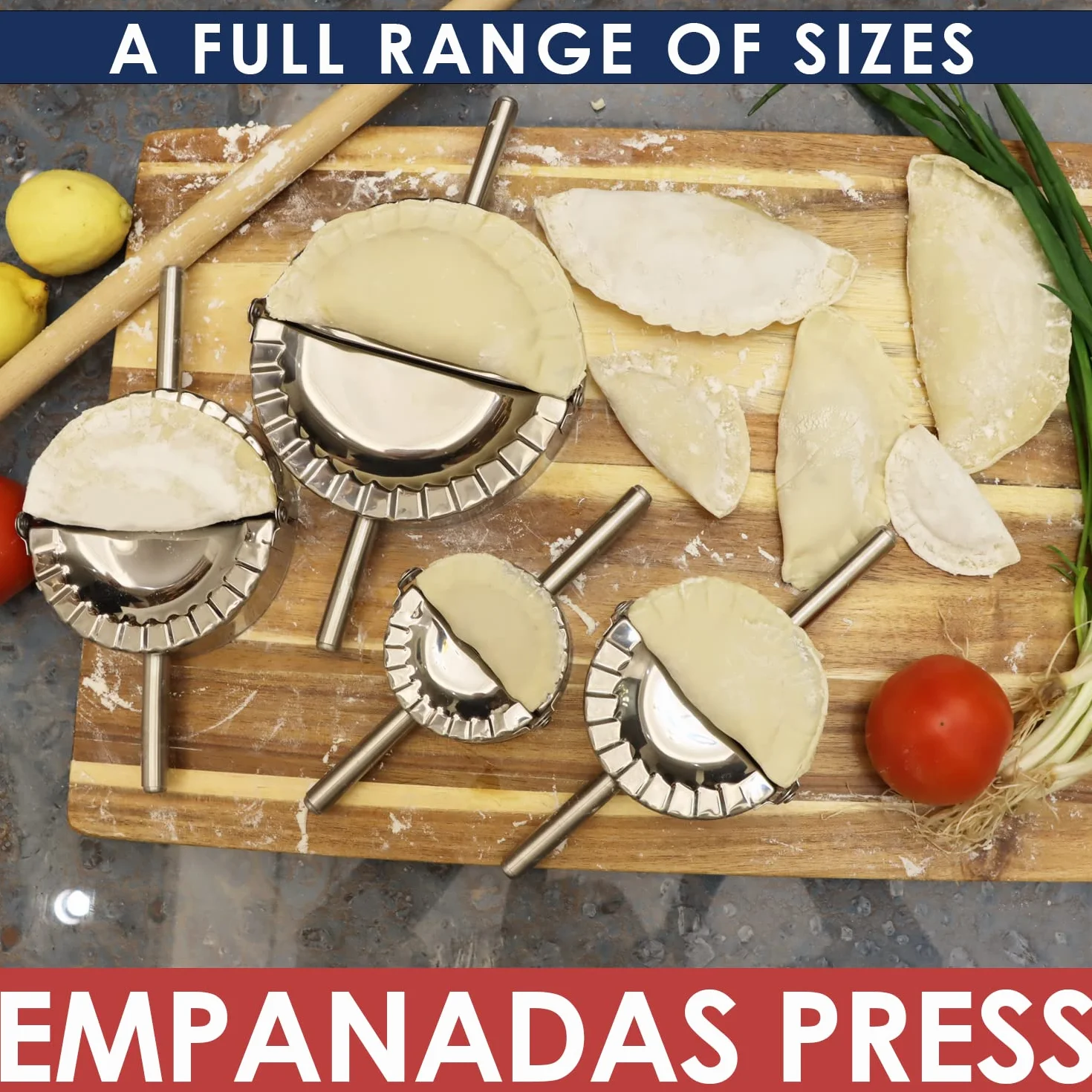 KAYCROWN Prasa do empanady 15 cm, maszyna do robienia pierogów ze stali nierdzewnej, foremka do pierogów, pierogów, pierogów, obrotów, calzone (XL: 15 cm)