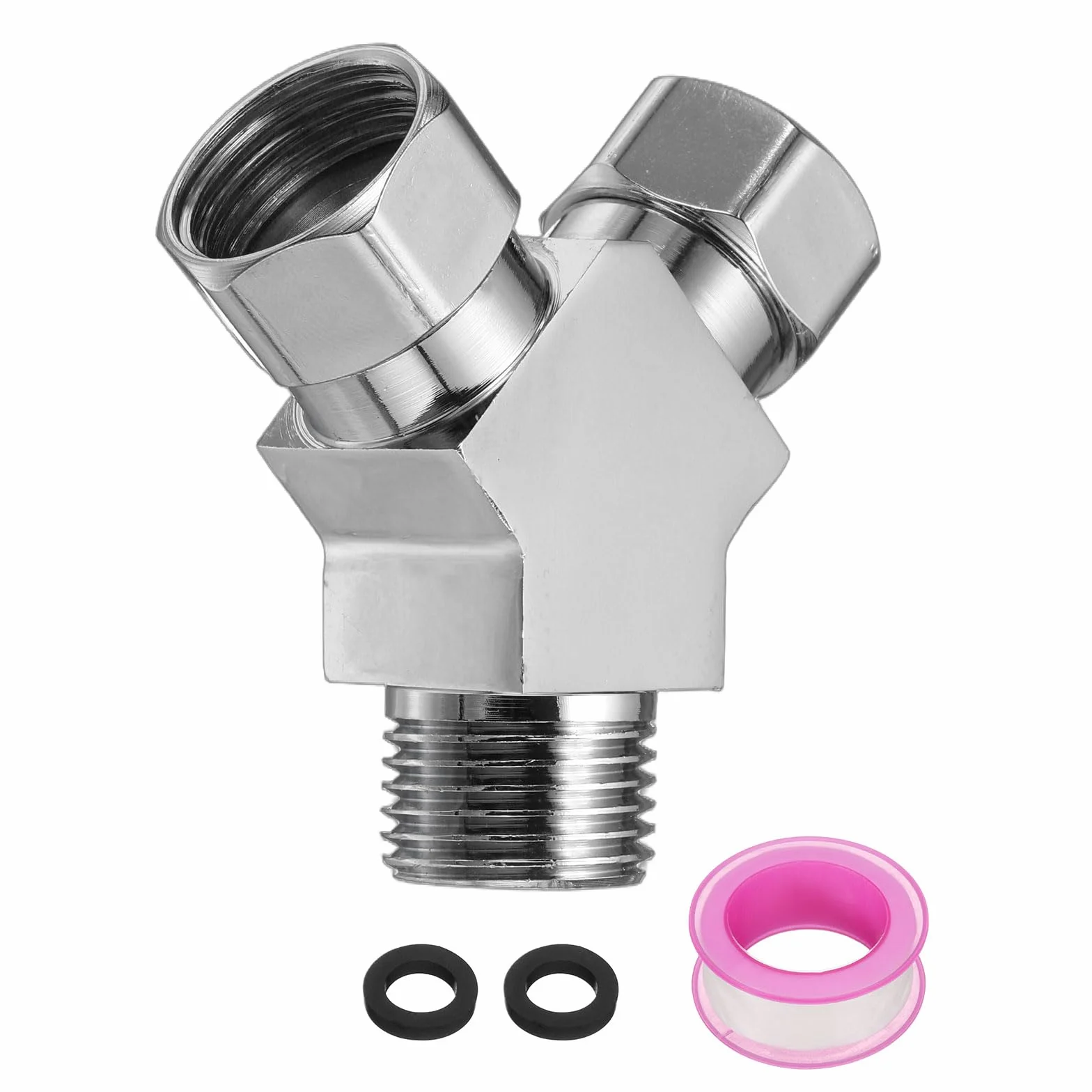 QUARKZMAN Przełącznik prysznicowy G1/2" 3-drożny zawór ze stali nierdzewnej, adapter do bidetu, przyłącze do węża, armatura do węża z taśmą PTFE i uszczelką do zaworu kątowego, węża toaletowego (65 mm