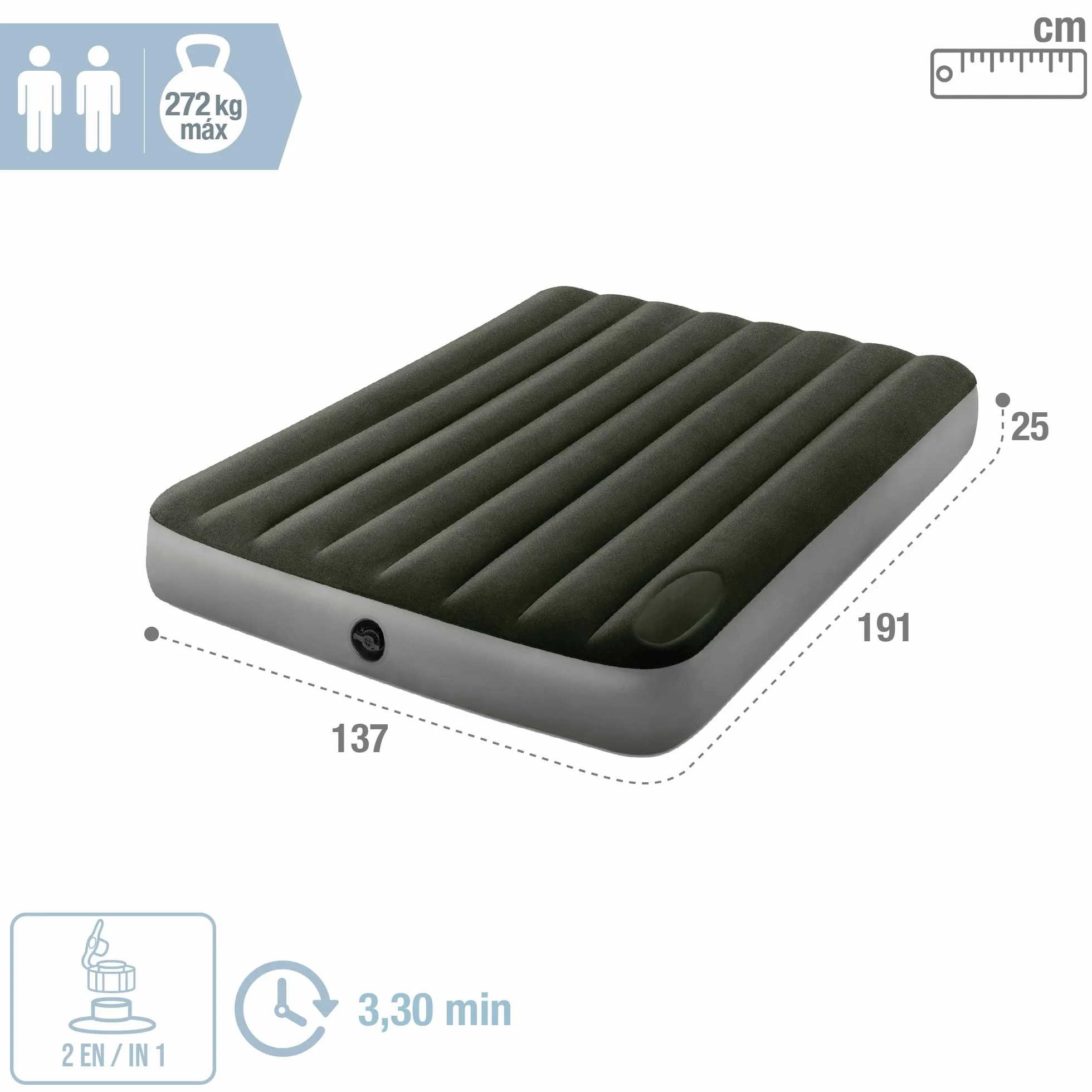 Intex Dura-Beam Downy Materac Dmuchany, Szary/Czarny, 137x191x25 cm